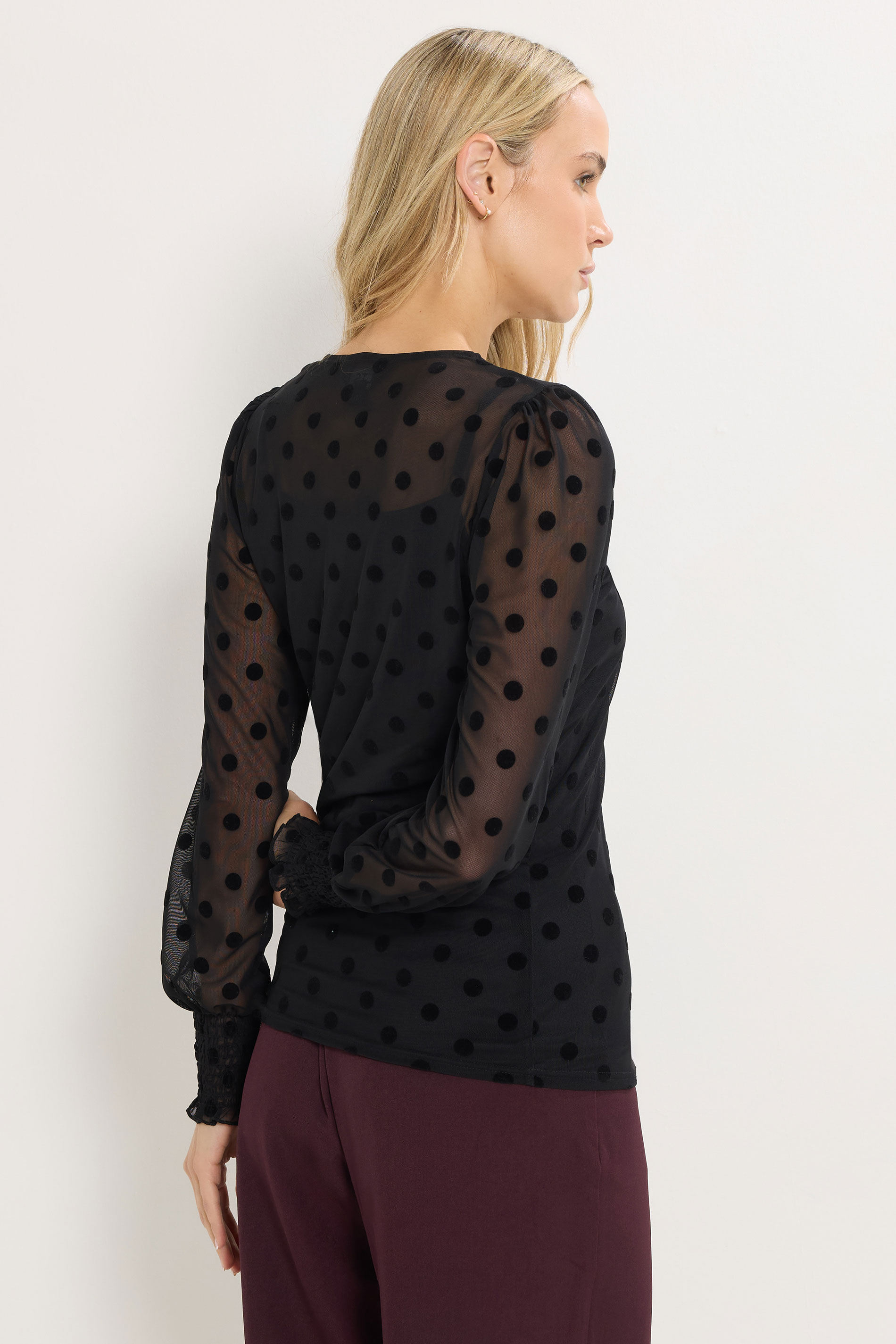 LTS Tall Black Burnout Polka Dot Mesh Blouse | Long Tall Sally 4