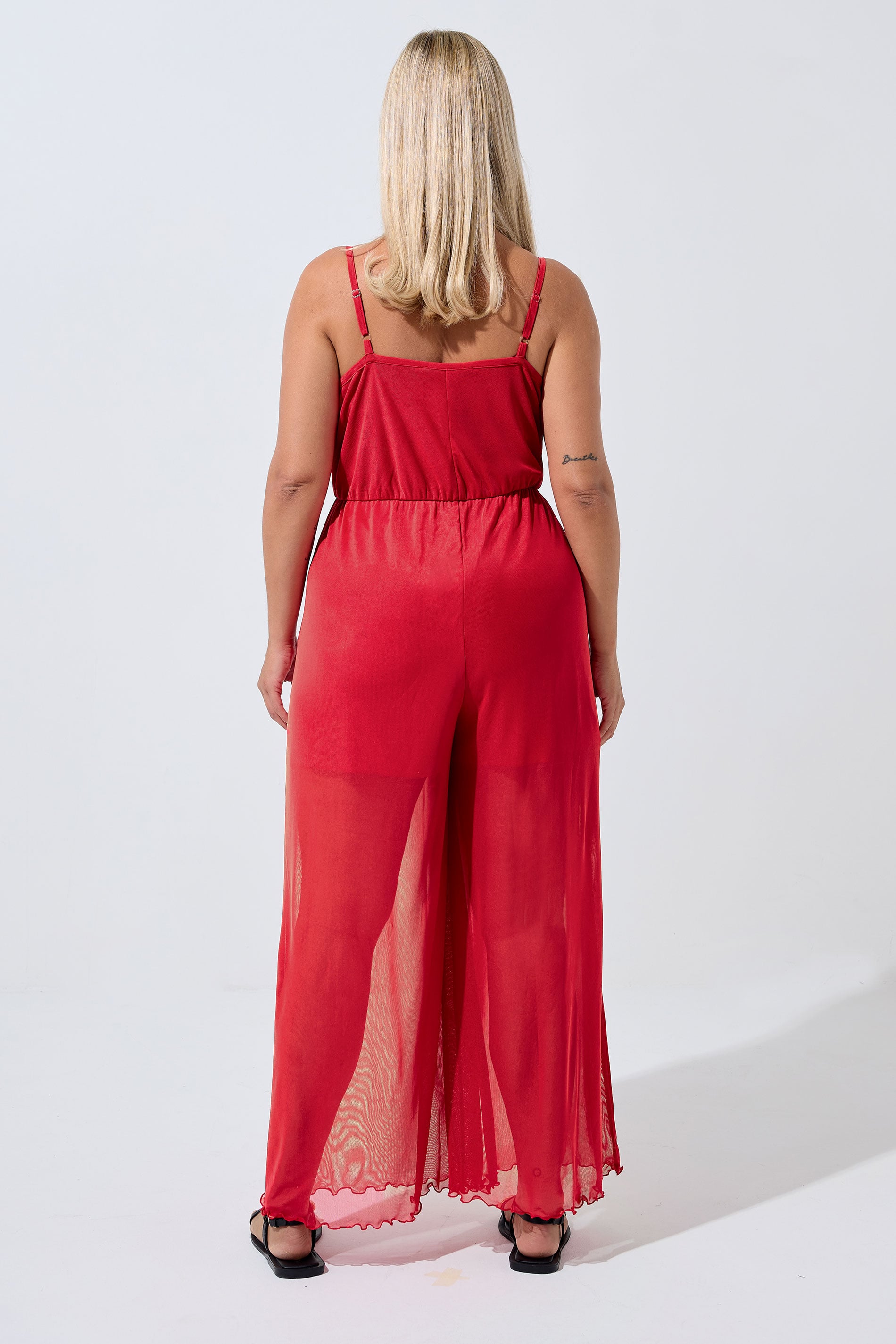 LIMITED COLLECTION Plus Size Red Mesh Jumpsuit | Yours Clothing 2