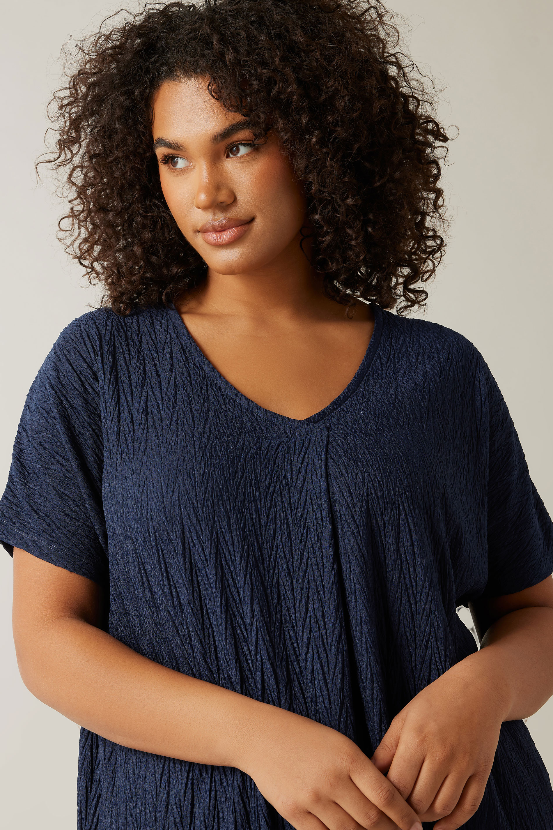 EVANS Plus Size Navy Blue Plisse Pleat Front Top | Evans 5