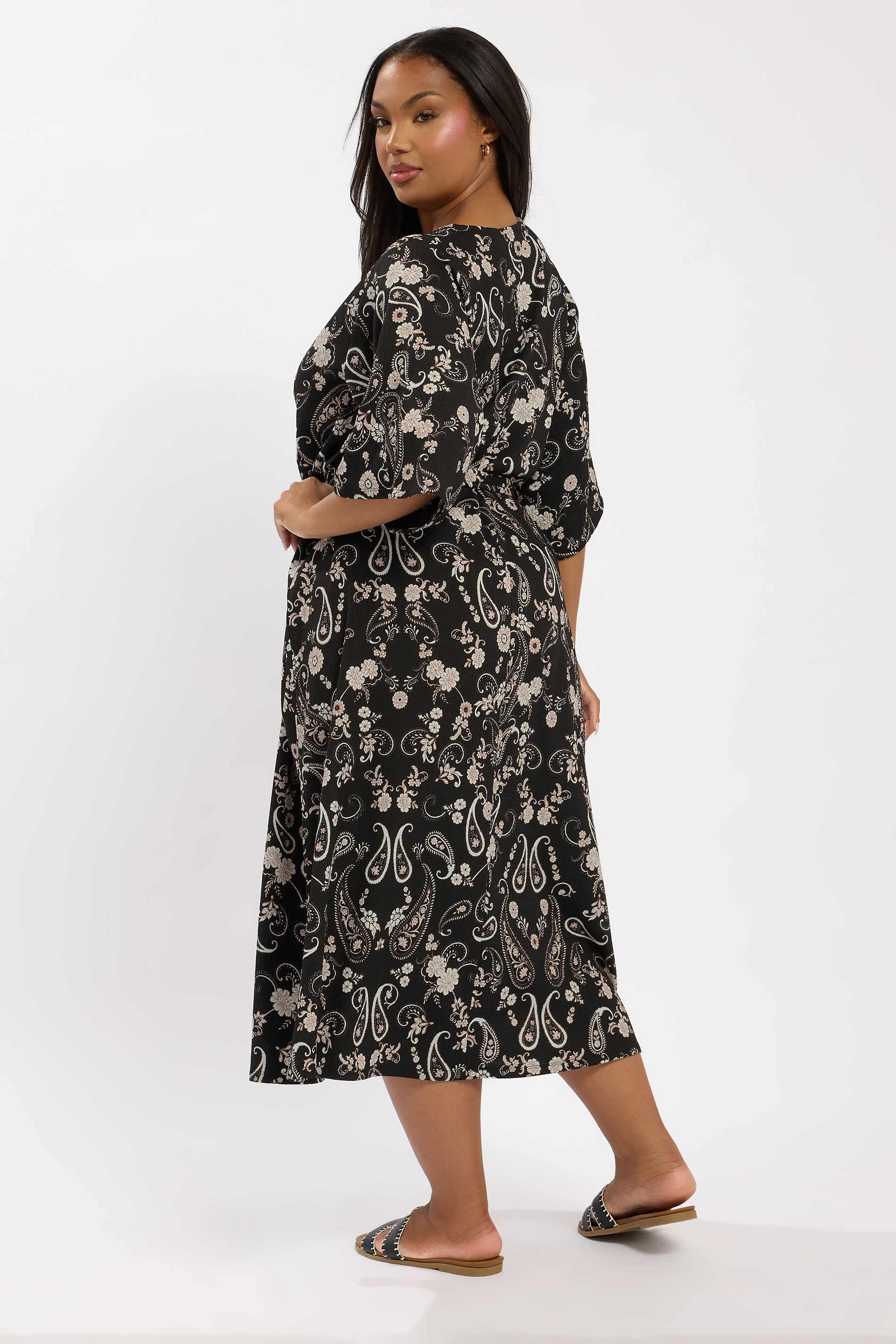 YOURS Plus Size Black Paisley Kimono Sleeve Maxi Wrap Dress | Yours Clothing 2