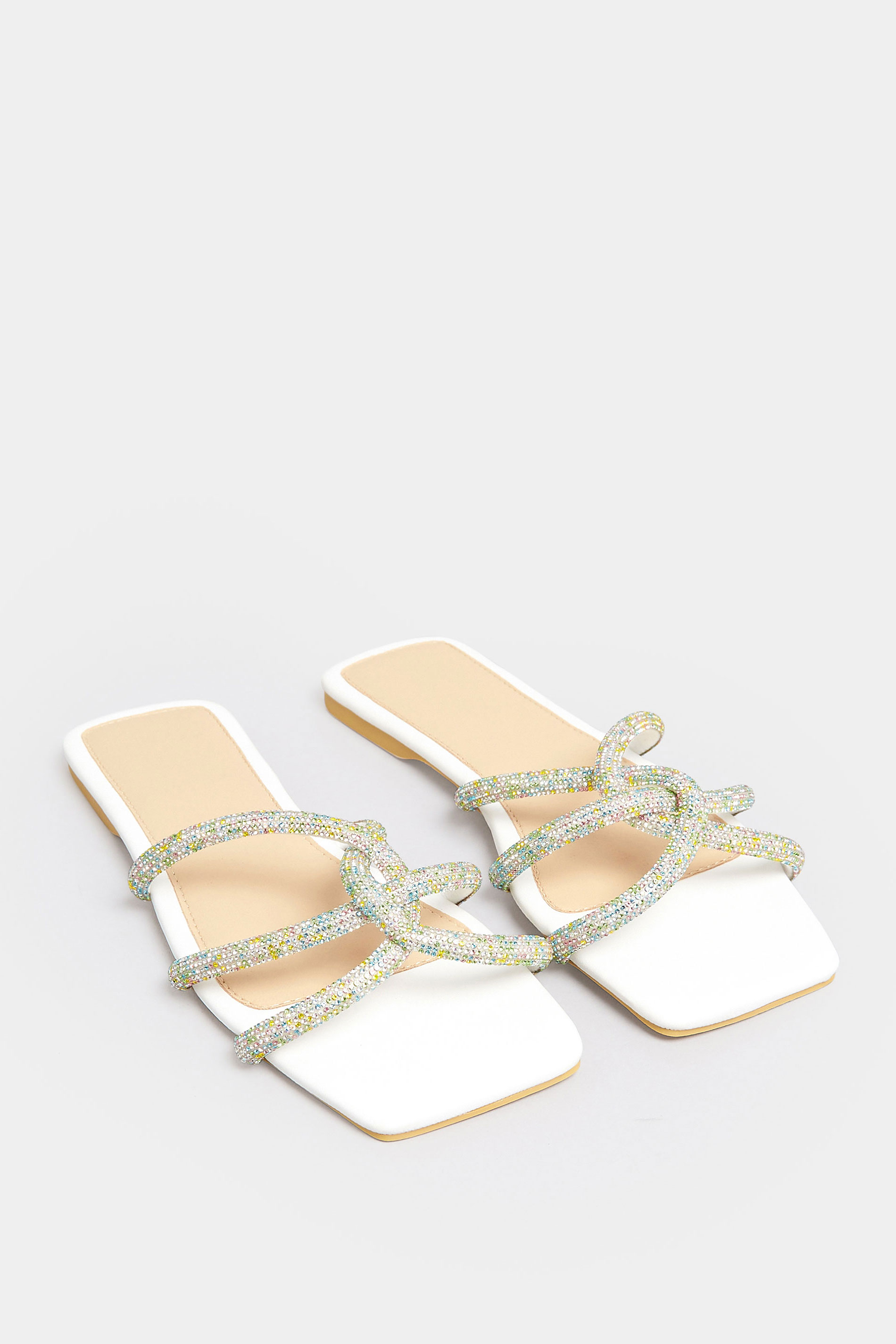 PixieGirl White Diamante Strap Mule Sandals In Standard Fit | PixieGirl 2