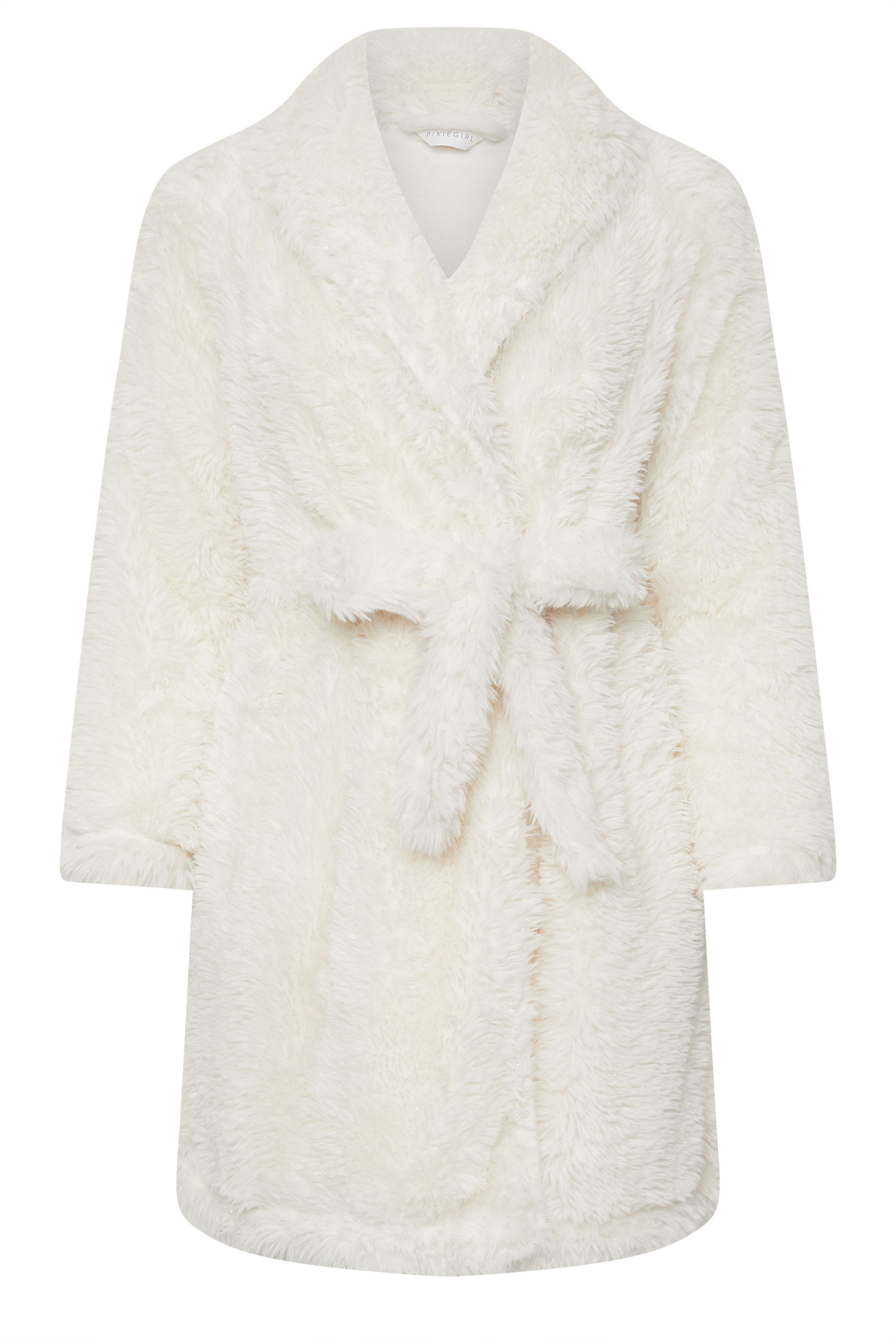 PixieGirl Petite Women's Ivory White Metallic Detail Dressing Gown | PixieGirl 7