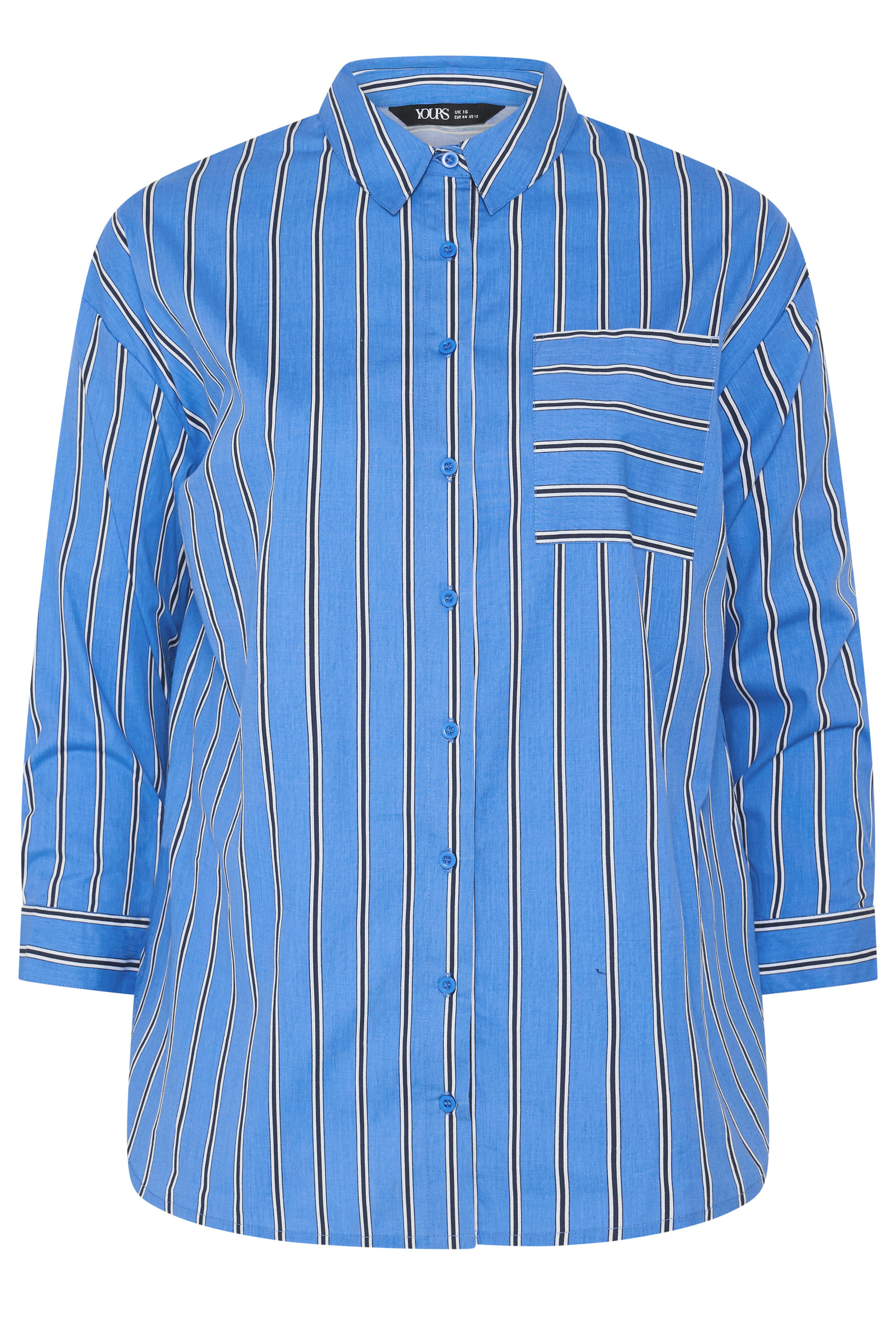 YOURS Plus Size Blue Stripe Button Through Shirt | Yours Clothing 5