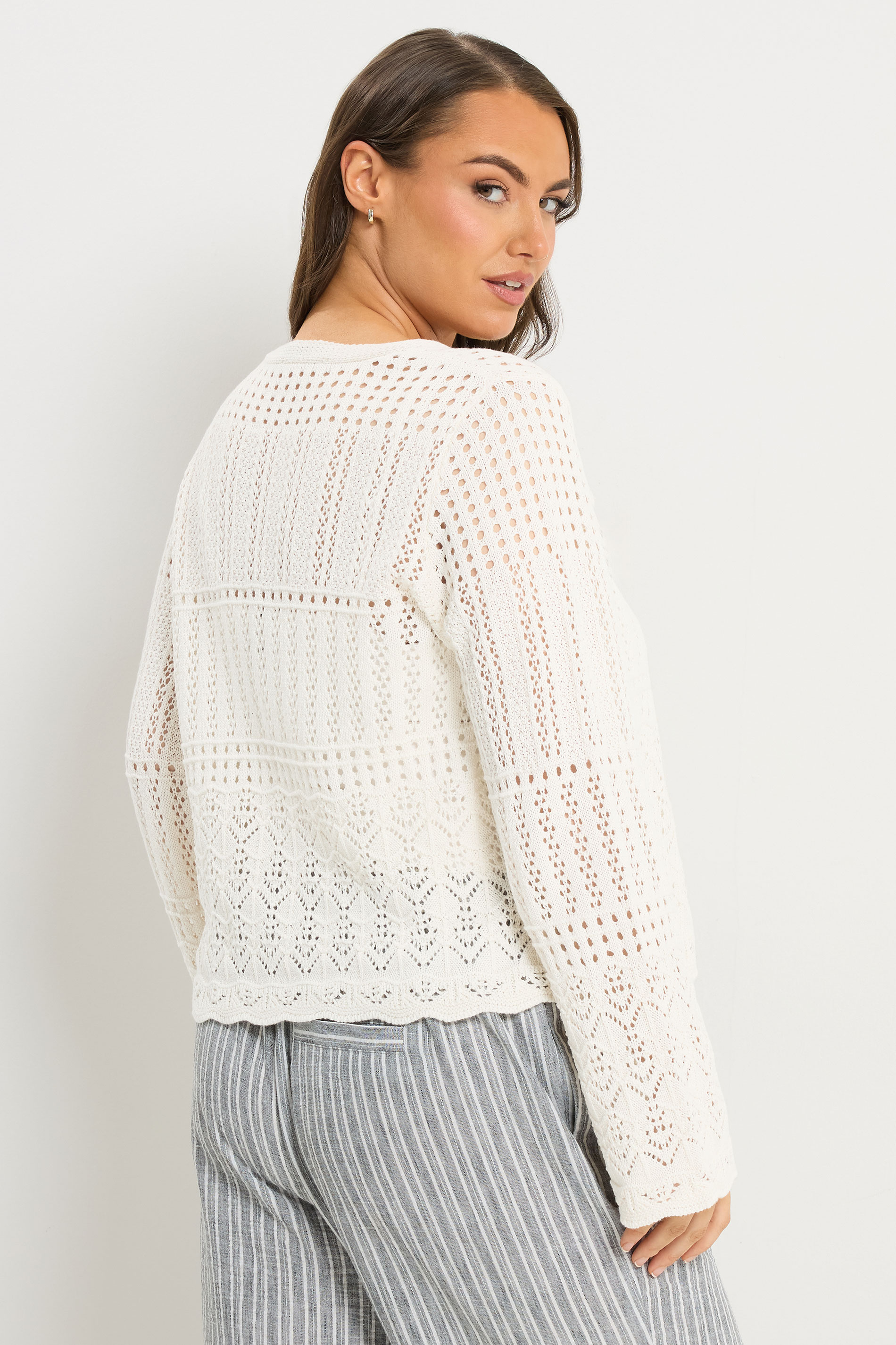 YOURS Plus Size Ivory White Pointelle Knitted Cardigan | Yours Clothing 4