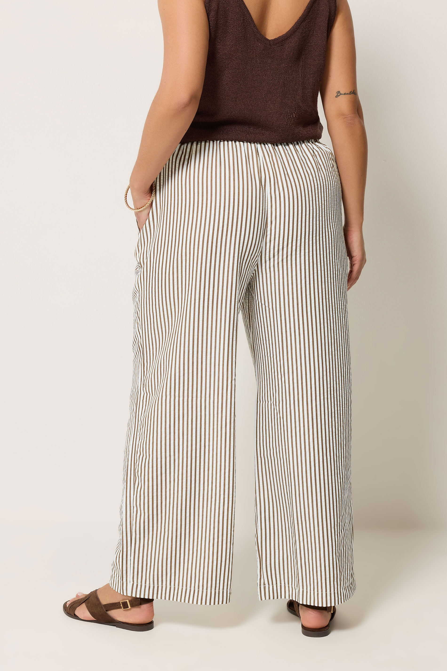 YOURS Plus Size Chocolate Brown Stripe Trousers | Yours Clothing 4