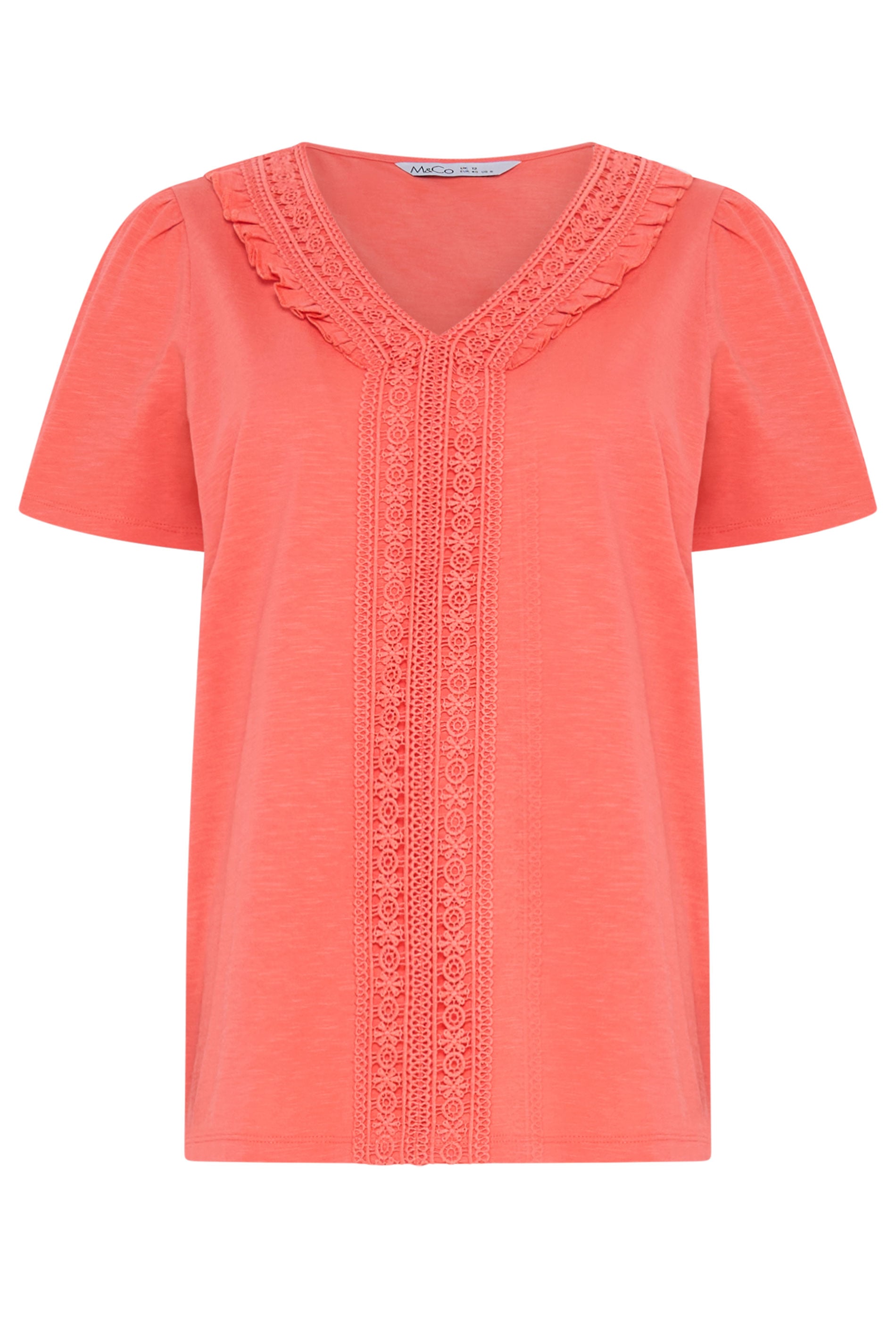 M&Co Coral Short Sleeve Frill Cotton Blouse | M&Co 1