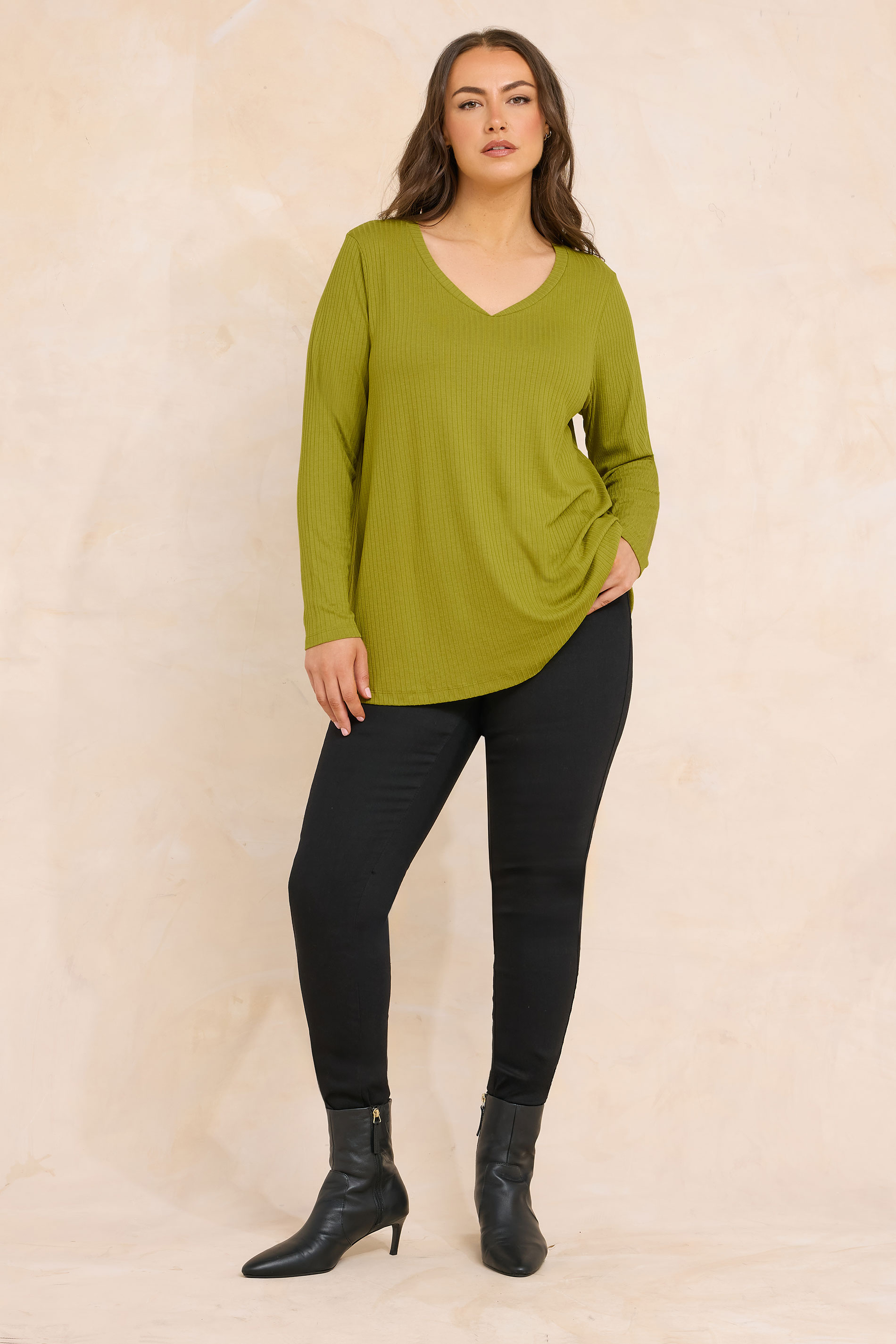 EVANS Plus Size Chartreuse Green Premium Ribbed Modal Blend Swing Top | Evans  3