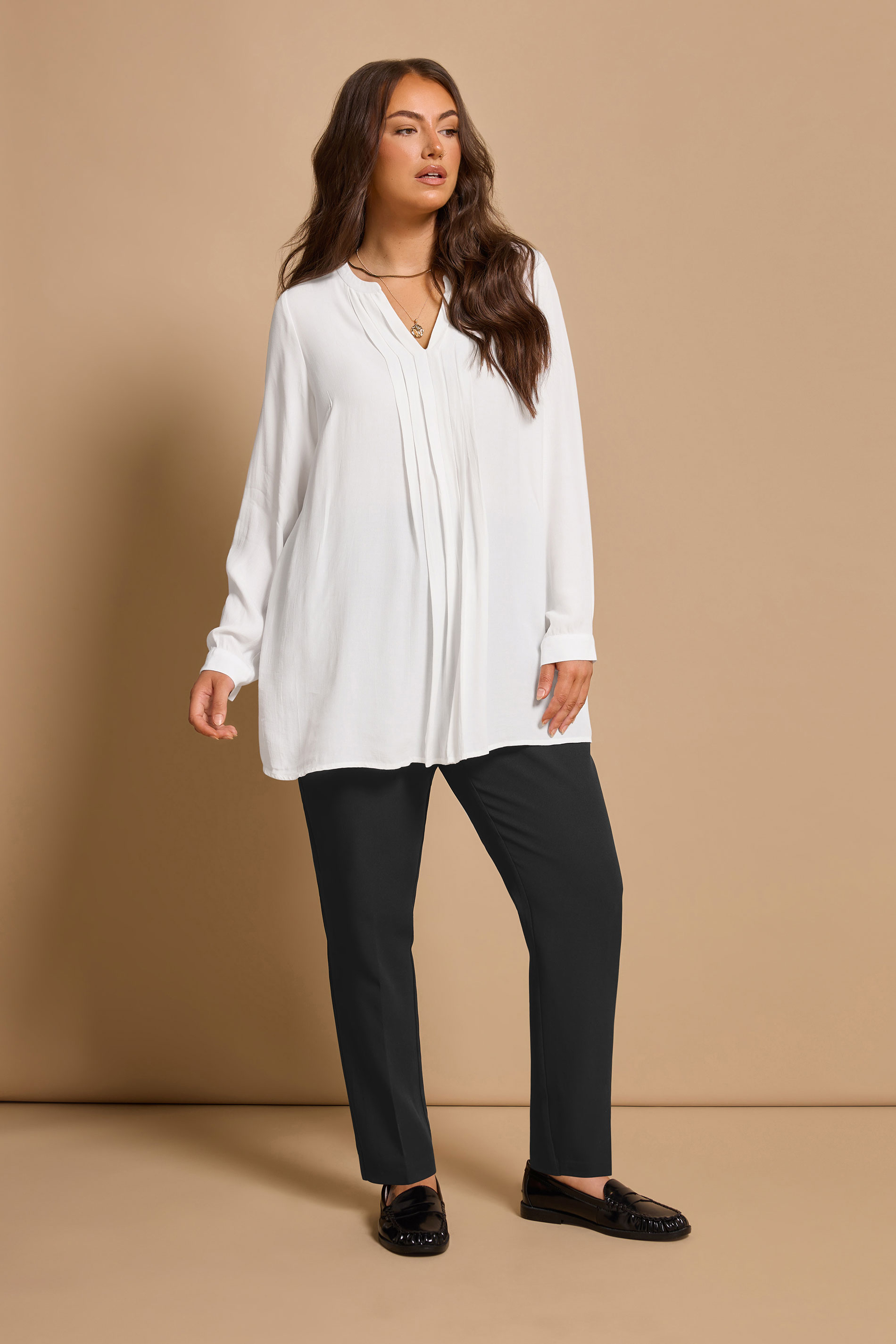 EVANS Plus Size Ivory Pleat Front Blouse | Evans 1