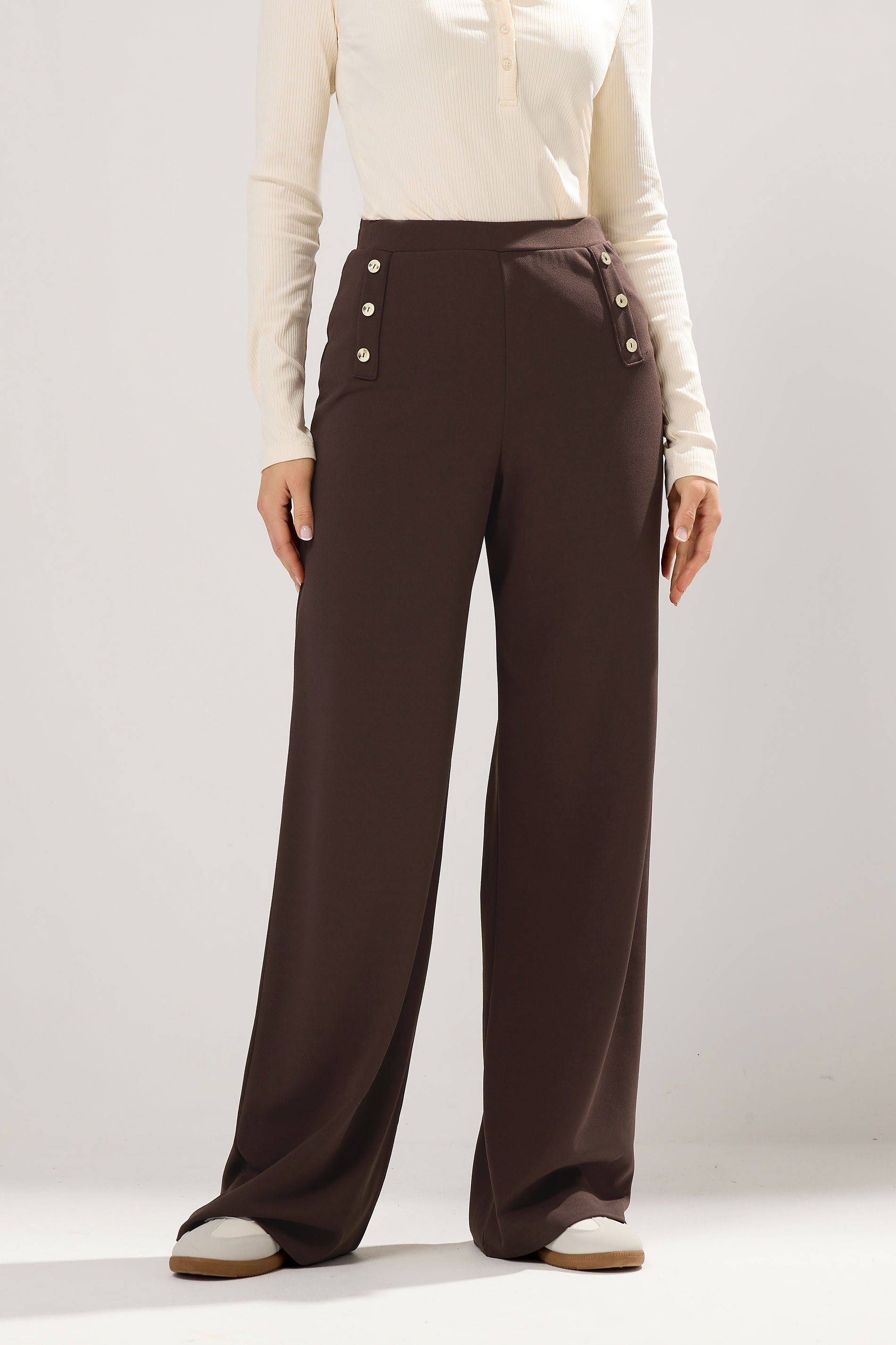 LTS Tall Chocolate Brown Military Wide Leg Trousers | Long Tall Sally 1
