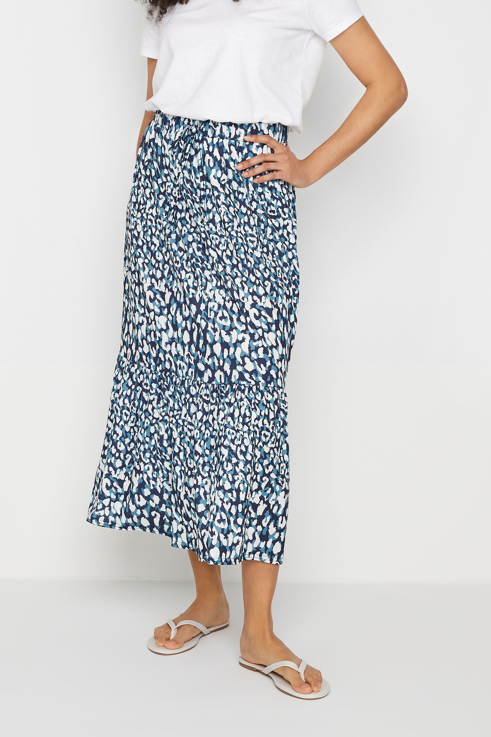 M&Co Blue Leopard Print Tiered Skirt | M&Co 1