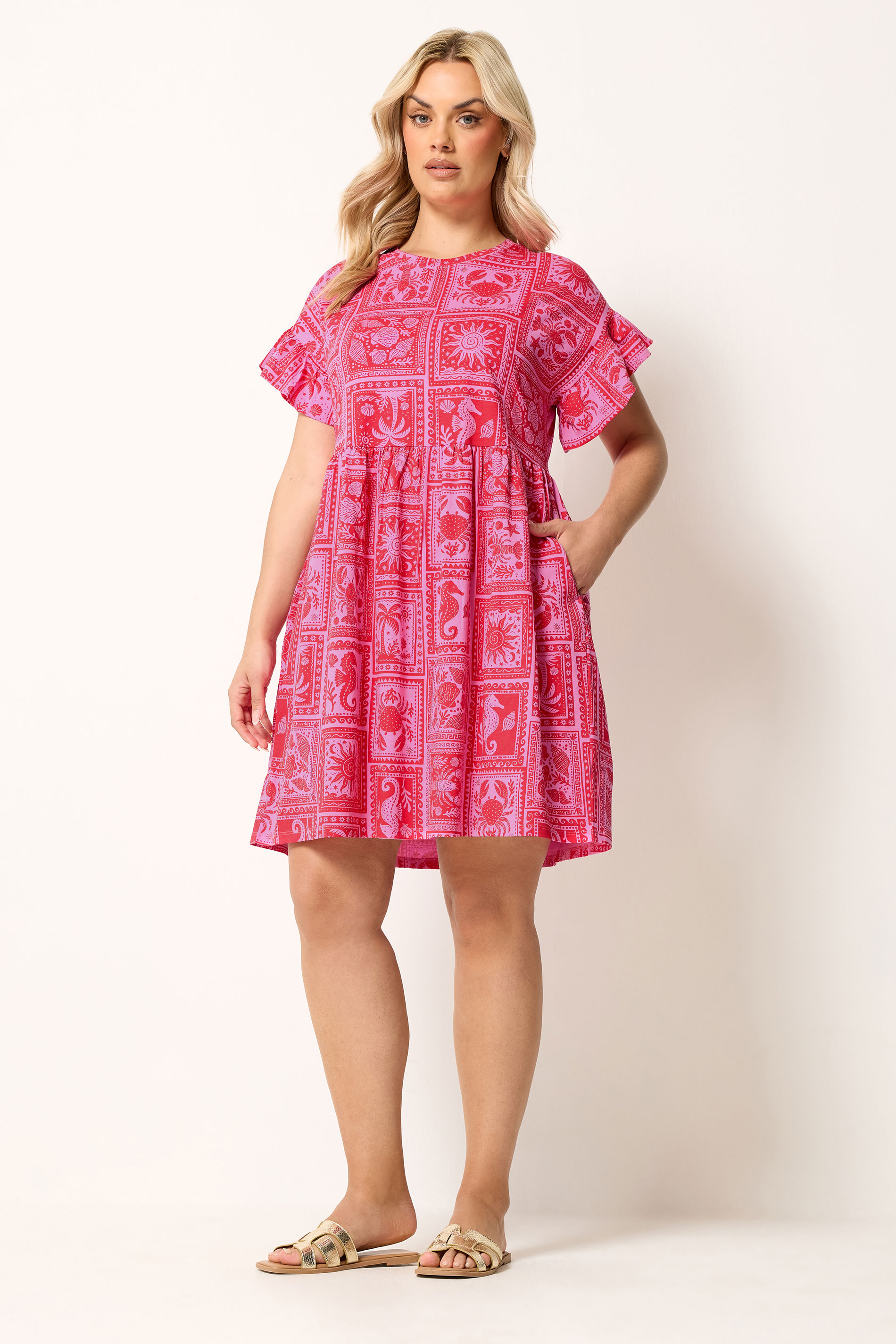 YOURS Plus Size Pink Mixed Shell Tunic Dress | Yours Clothing 1