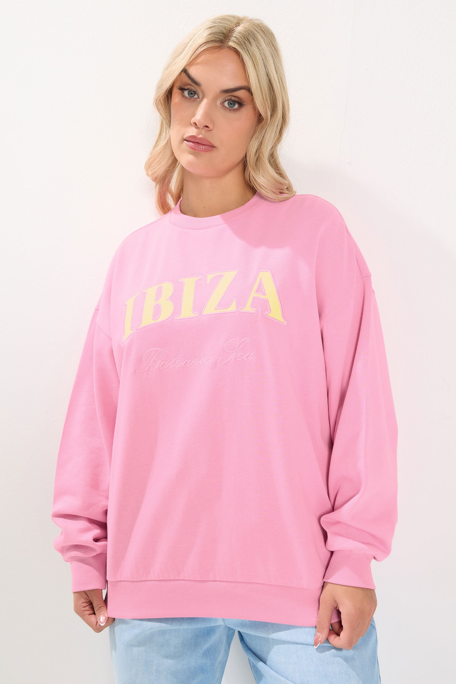 YOURS Plus Size Pink 'Ibiza' Slogan Sweatshirt | Yours Clothing 3