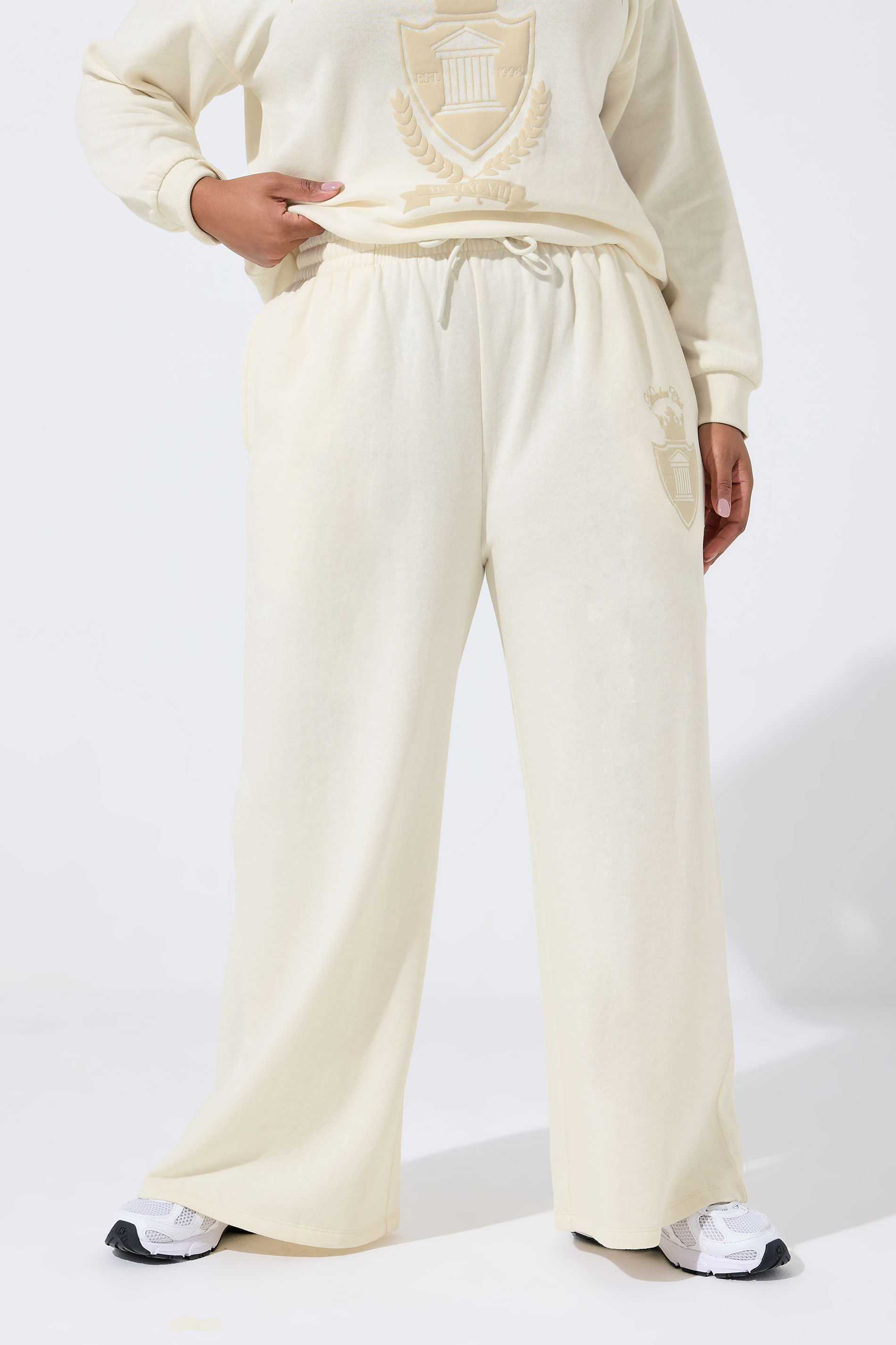 LIMITED COLLECTION Plus Size Cream 'New York' Wide Leg Joggers | Yours Clothing 1