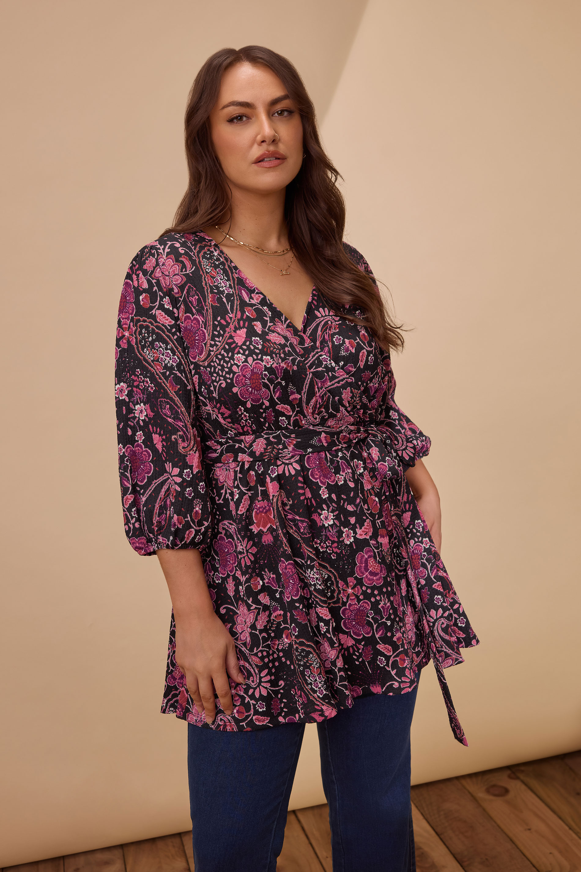 EVANS Plus Size Pink Paisley Print Wrap Top | Evans 3