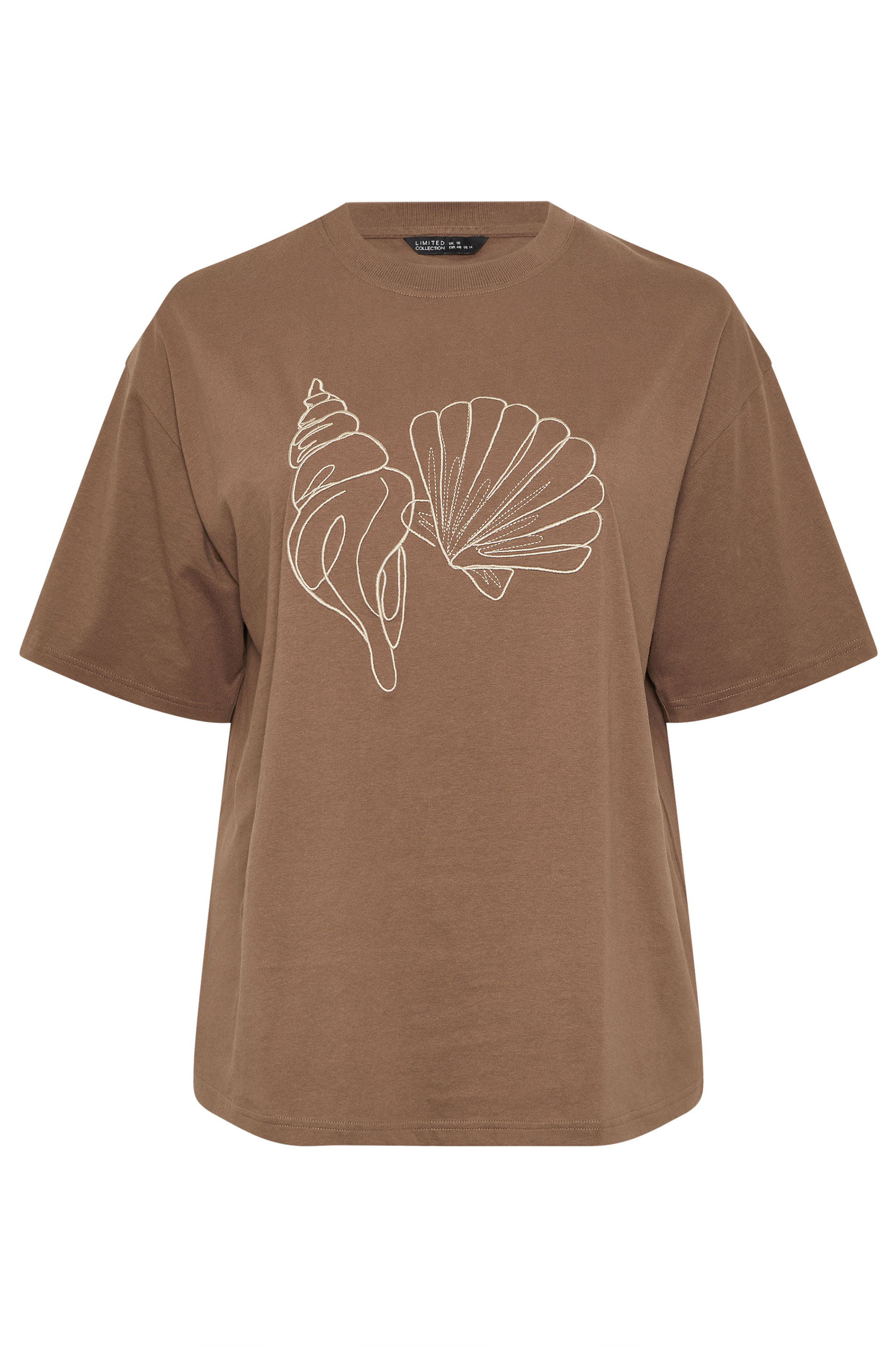 LIMITED COLLECTION  Plus Size Brown Embroidered Shell Longline T-Shirt | Yours Clothing  5