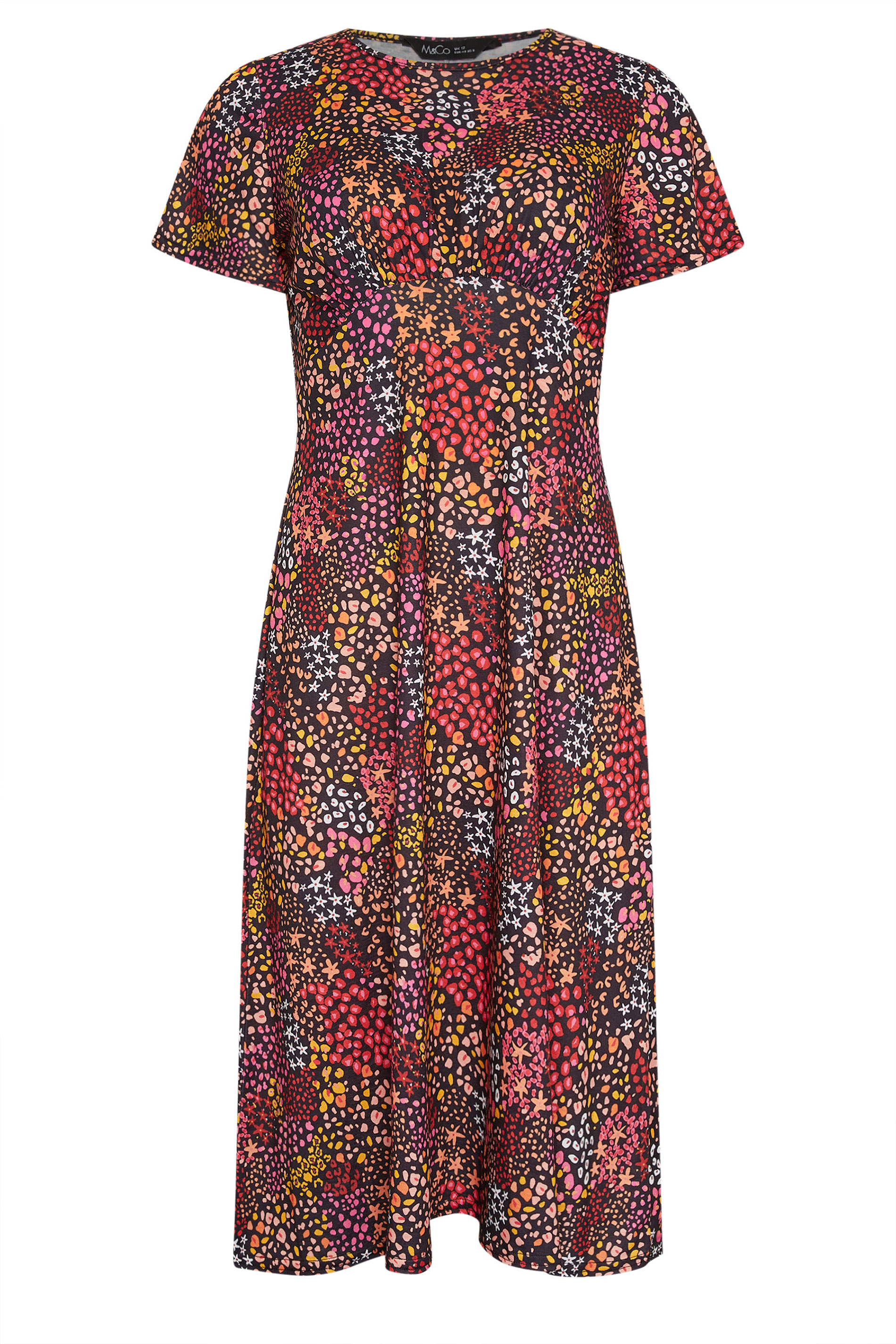 M&Co Orange Mixed Print Short Sleeve Midi Dress | M&Co 5