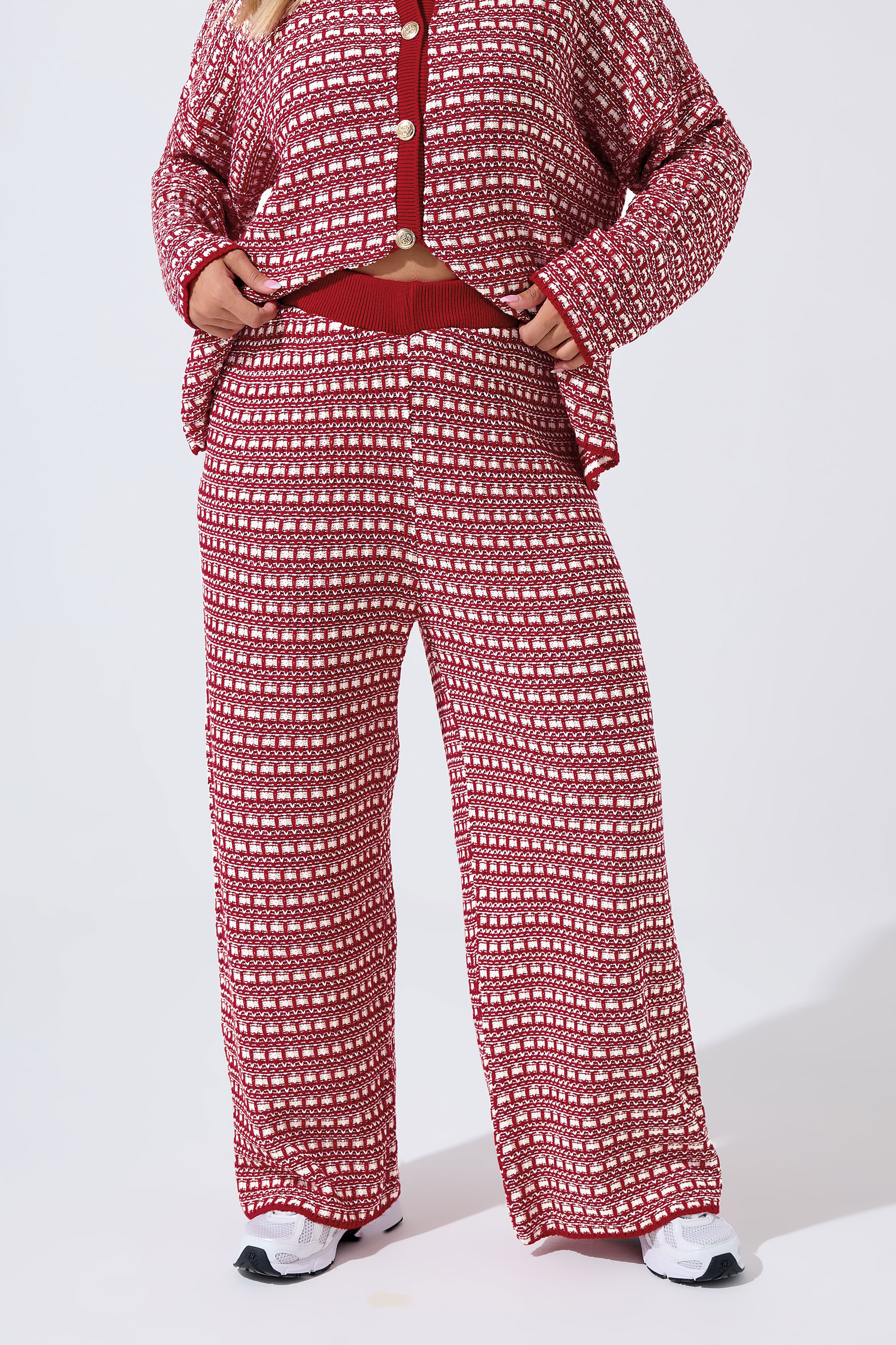 LIMITED COLLECTION Plus Size Red Boucle Wide Leg Trousers | Yours Clothing 1