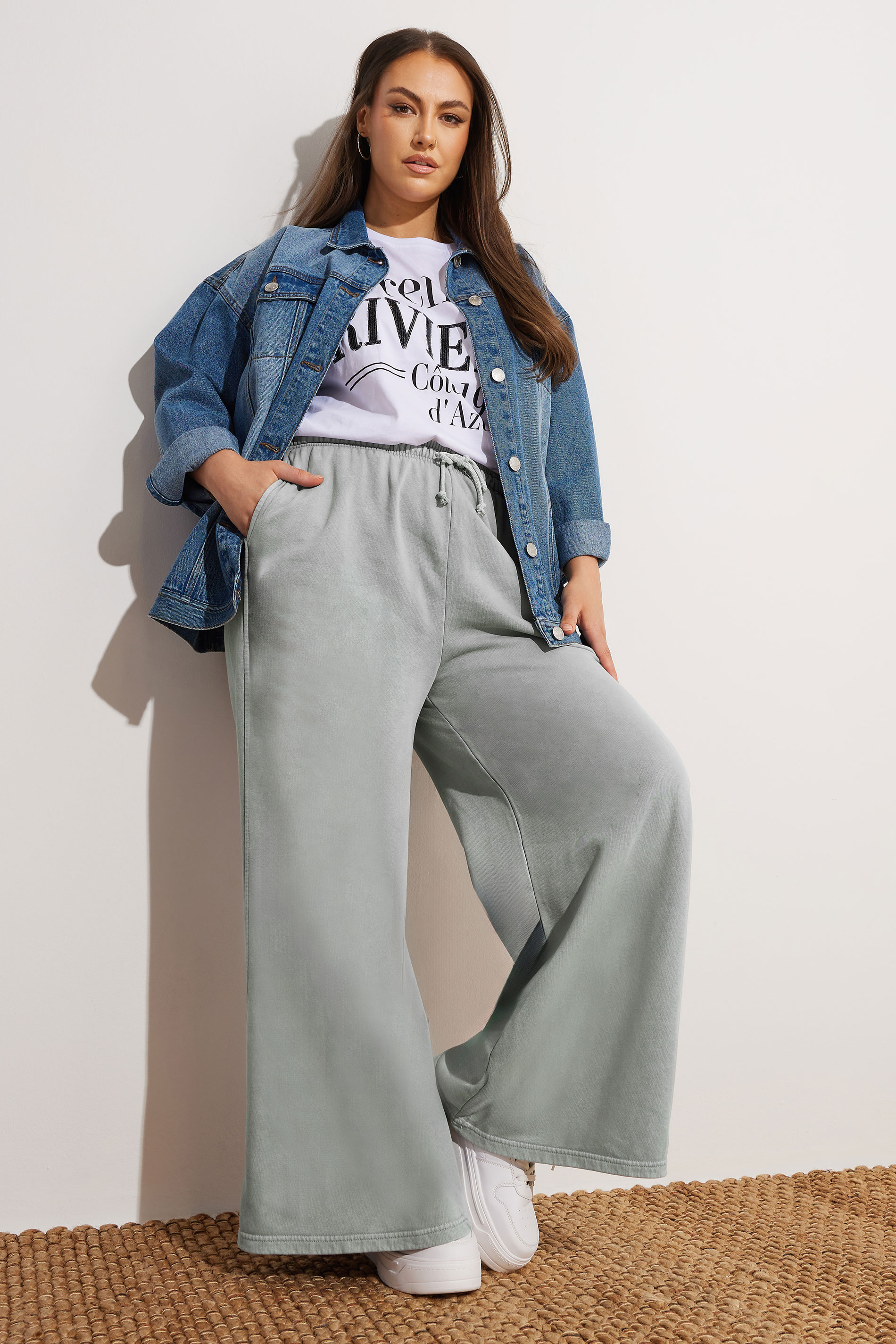 YOURS Plus Size Grey Wide Leg Joggers | Yours Clothing 1