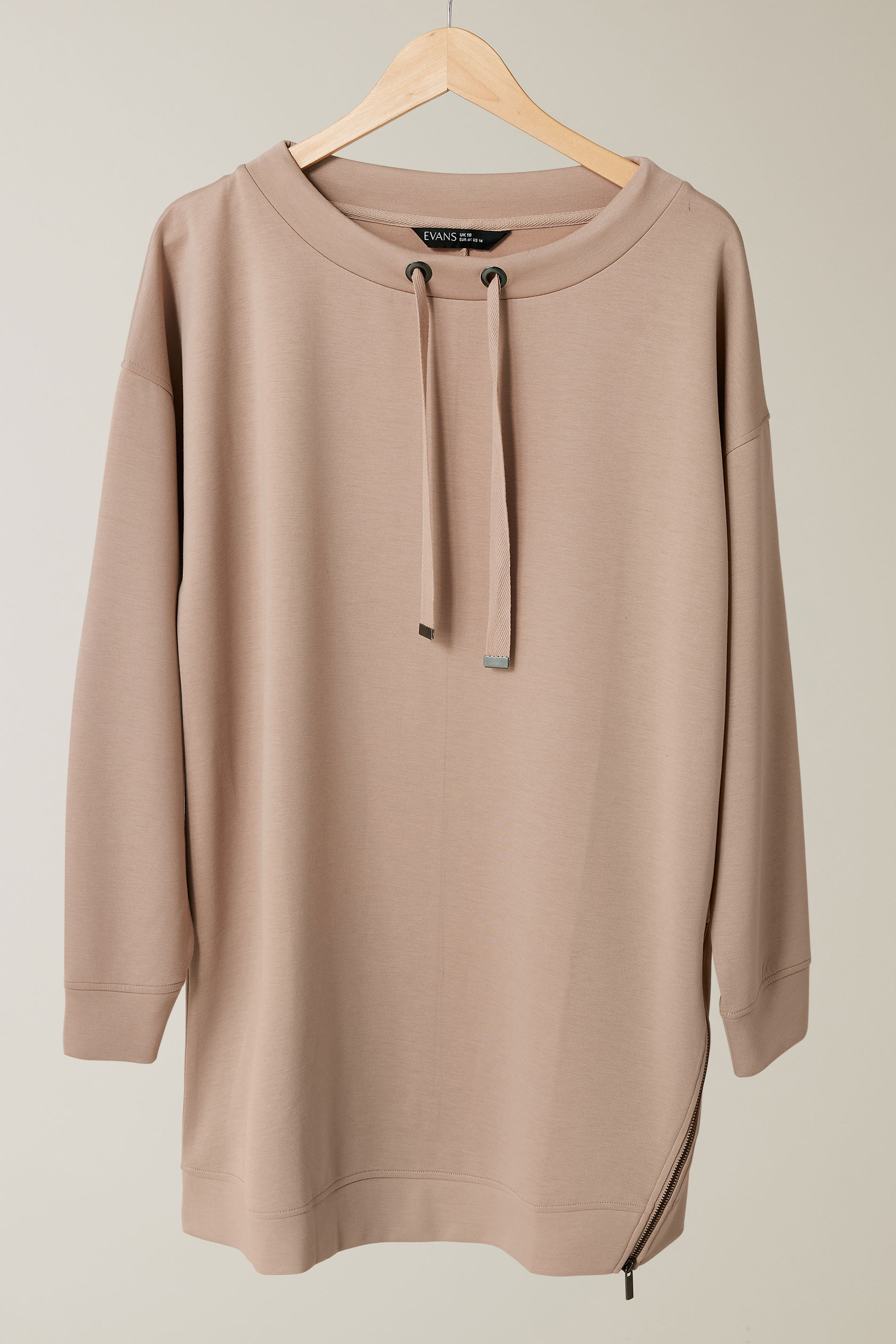 EVANS Plus Size Natural Brown Luxe Zip Detail Sweatshirt | Evans  5