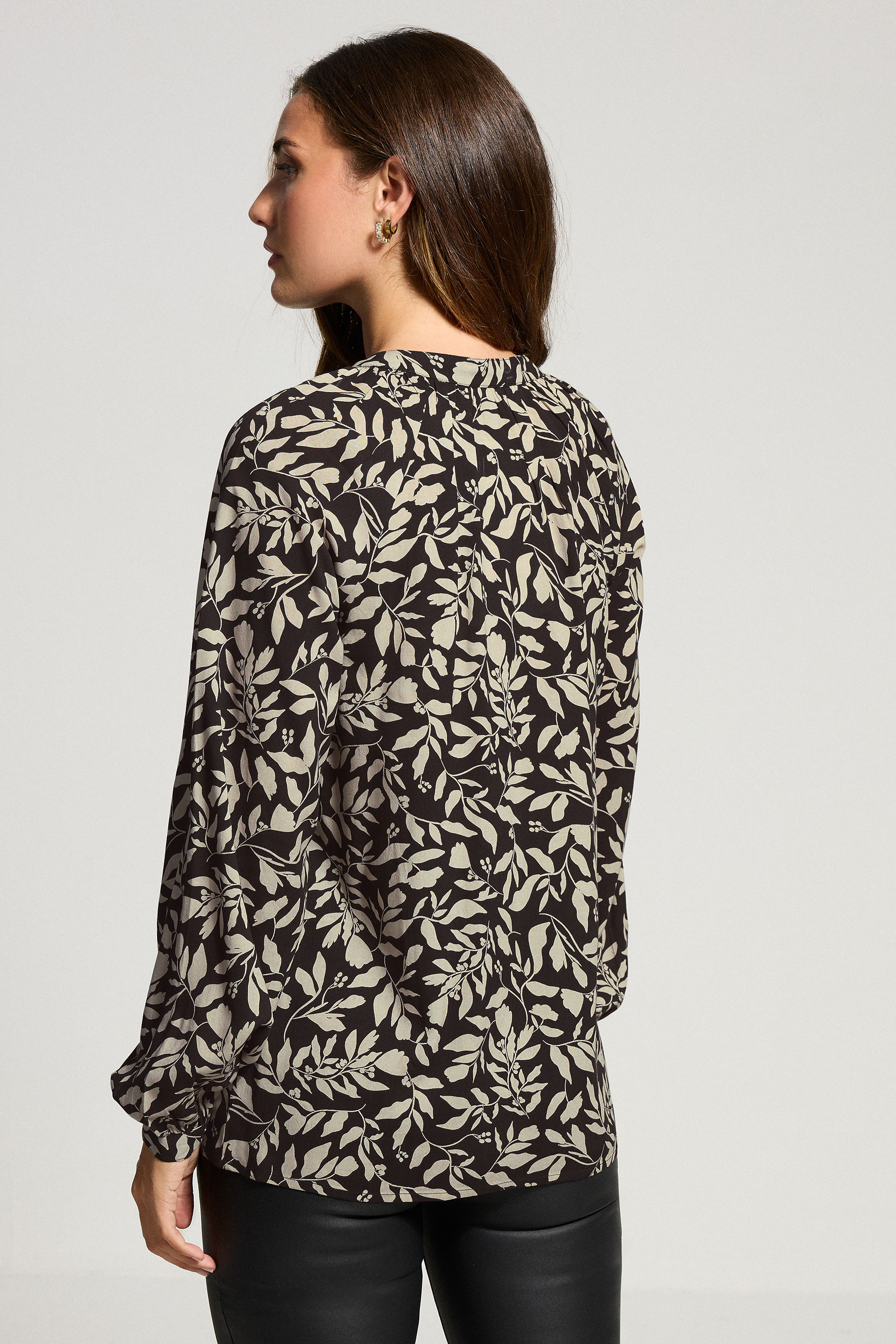 LTS Tall Black Abstract Leaf Placket Button Shirt | Long Tall Sally 2