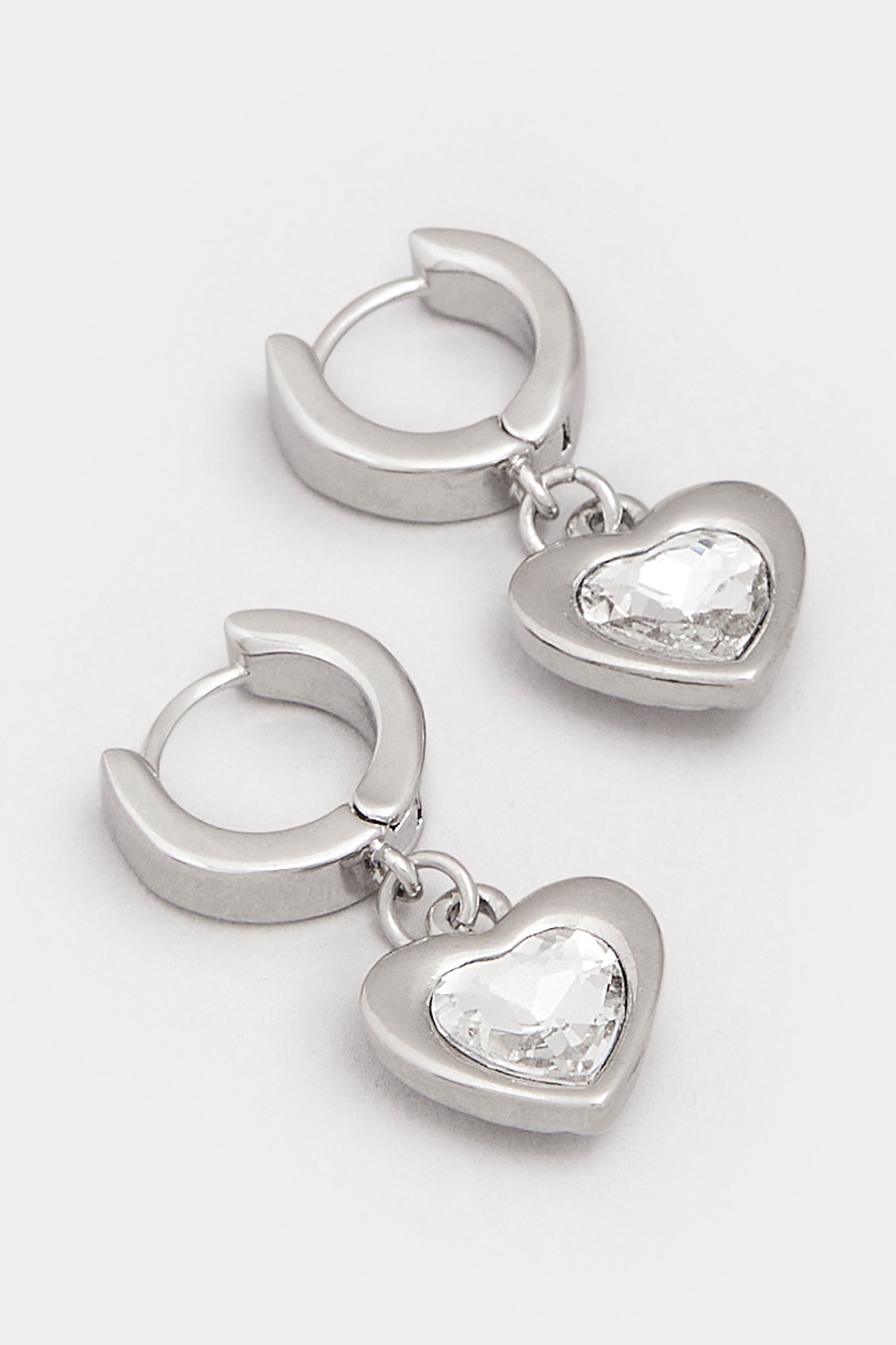 Silver Tone Diamante Heart Hoop Earrings | Yours Clothing 2