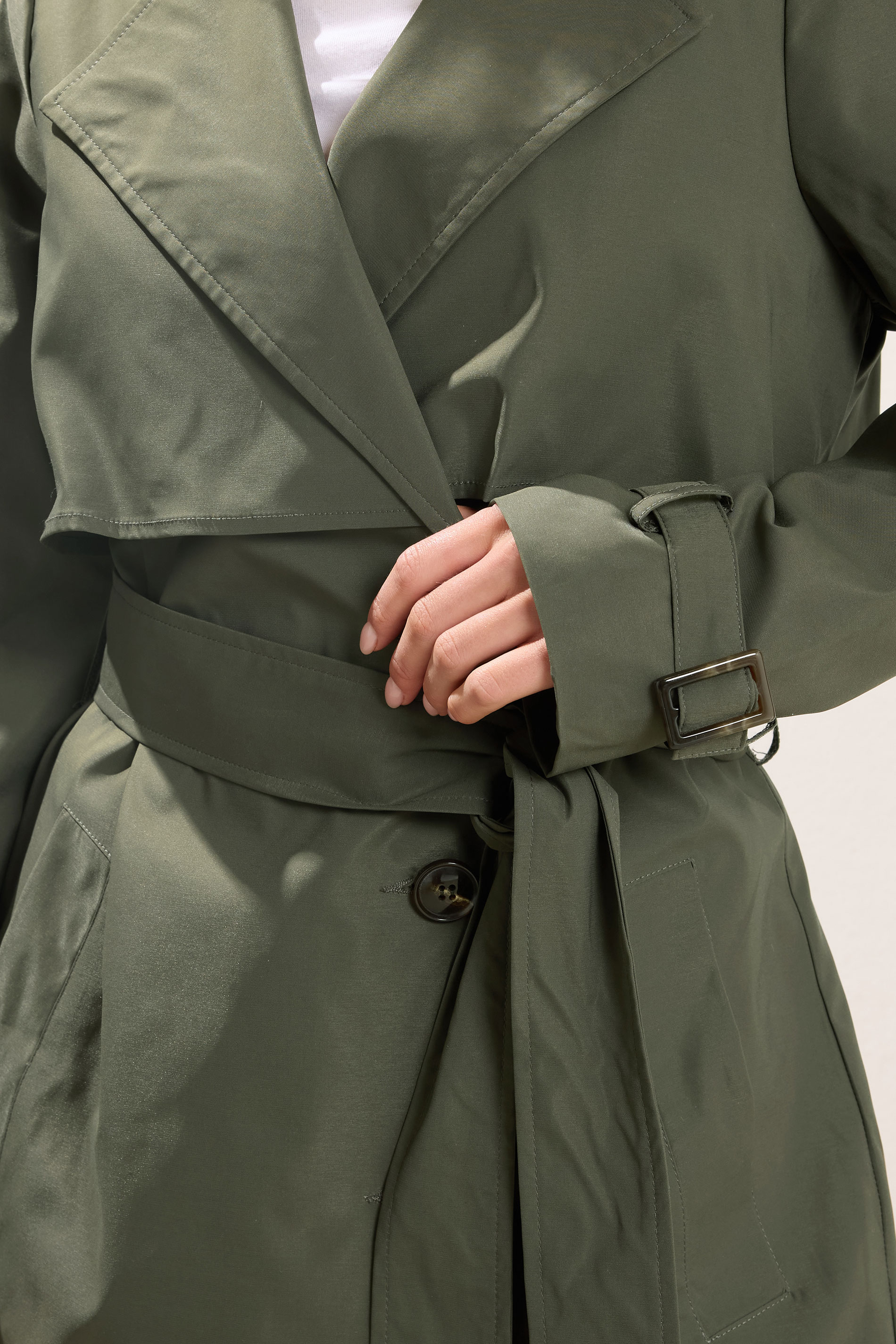 PixieGirl Petite Women's Khaki Green Trench Coat | PixieGirl 4