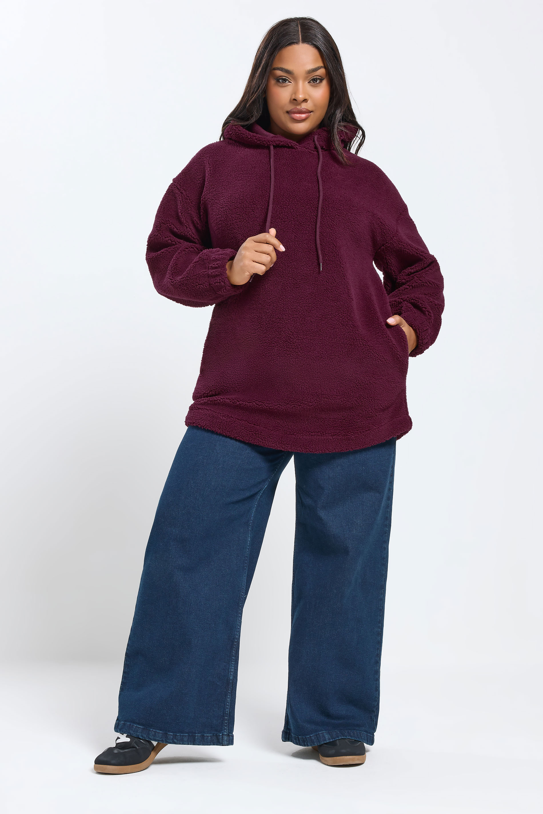 YOURS Plus Size Burgundy Red Teddy Fleece Hoodie | Yours Clothing  1