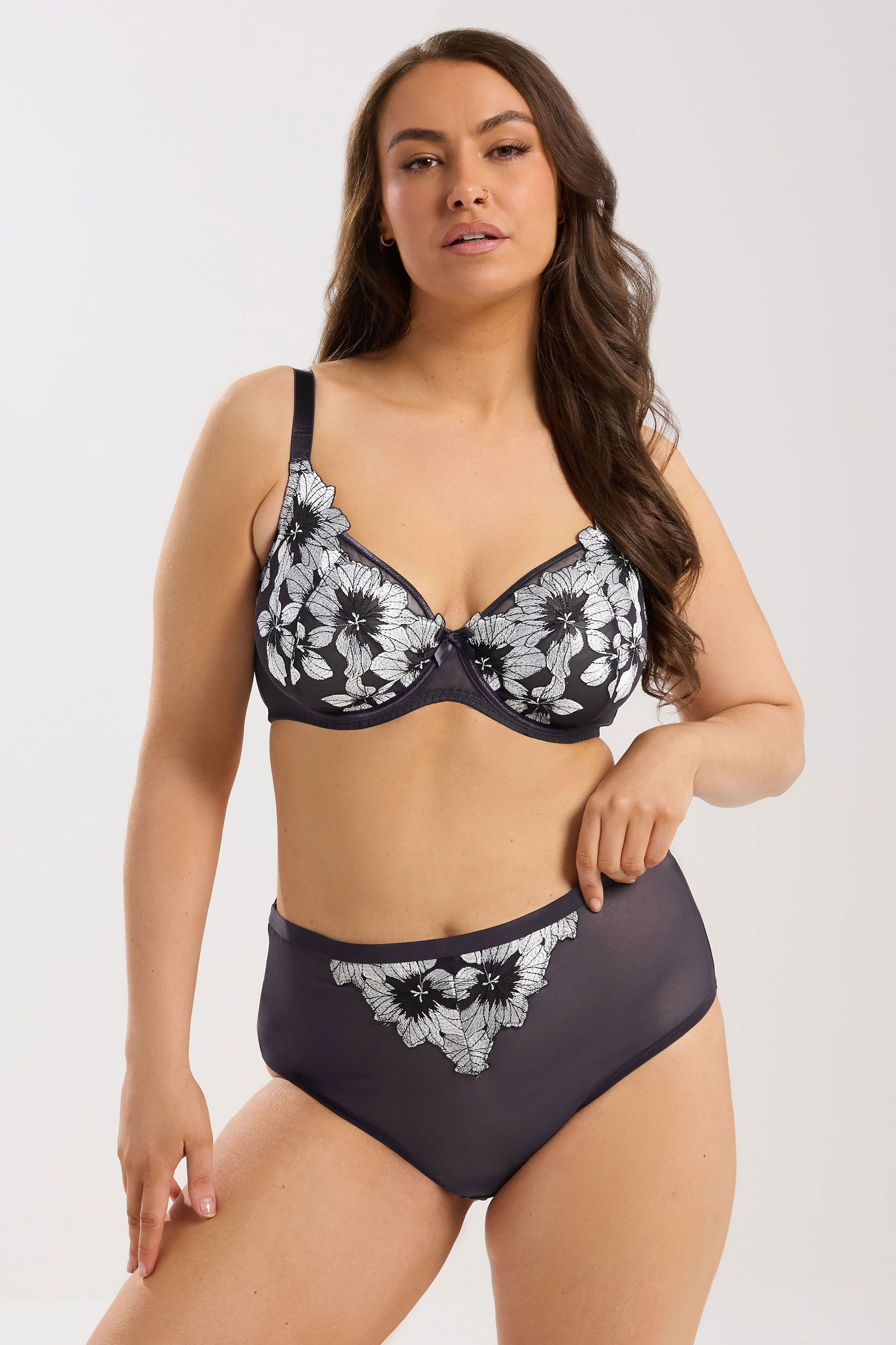 YOURS Plus Size Purple Floral Lace Mesh Full Briefs | Yours Clothing 1