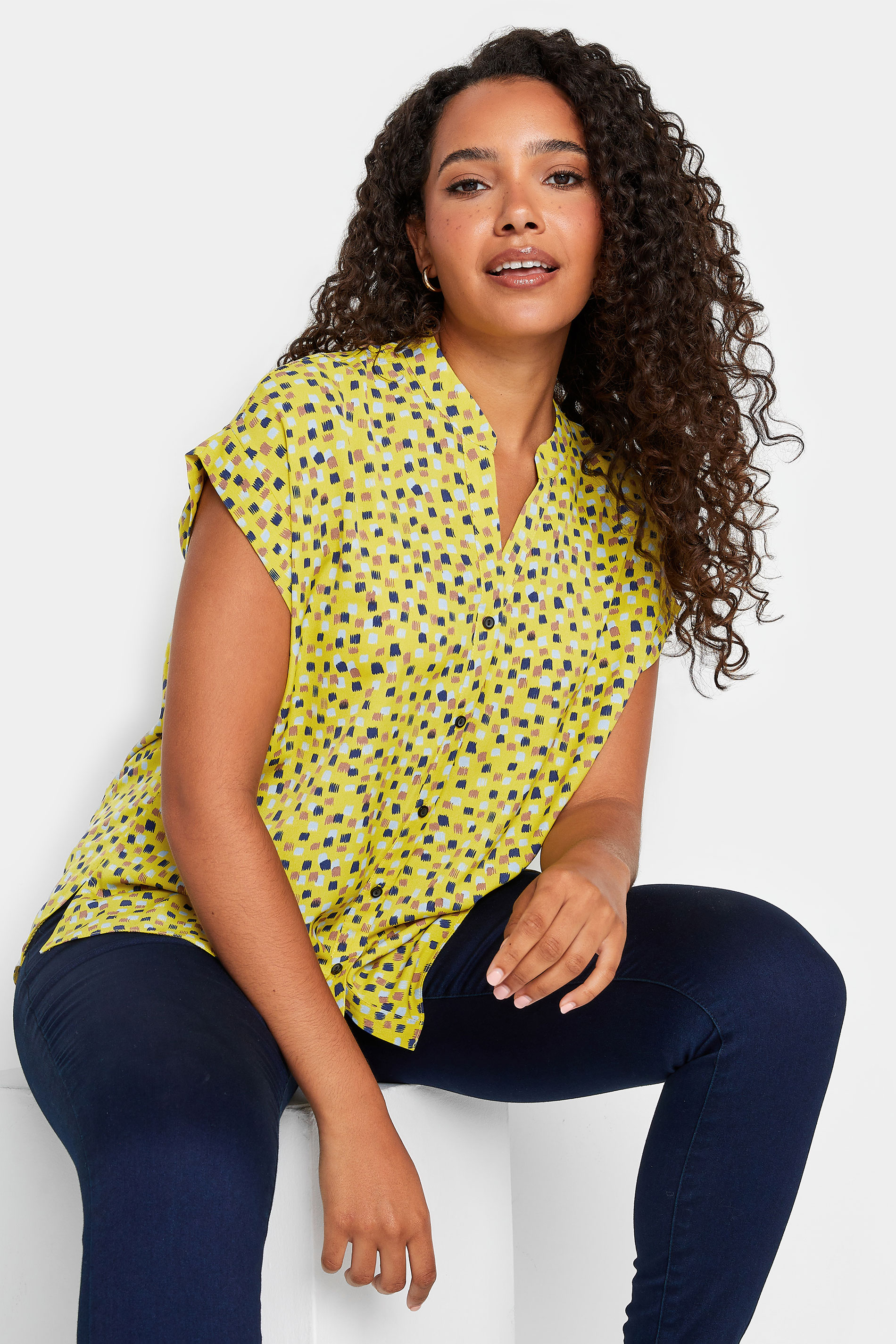 M&Co Yellow Spot Print V-Neck Shirt| M&Co 1