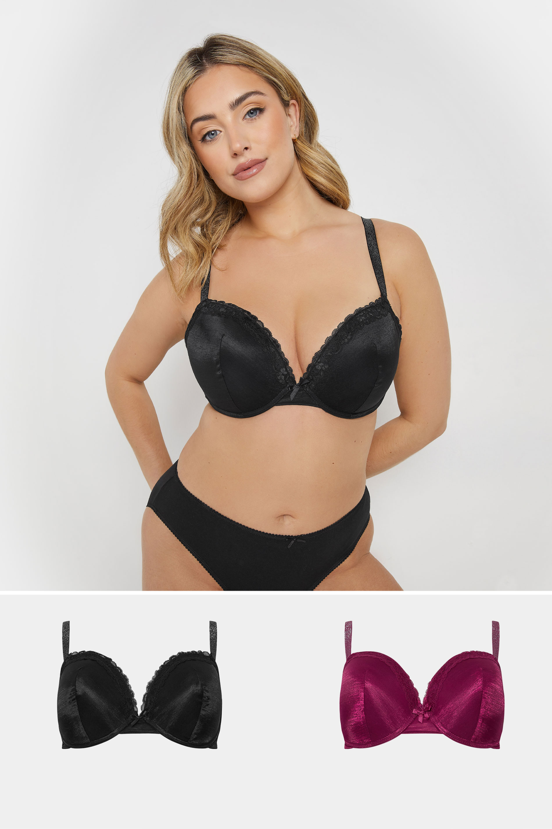 M&Co 2 PACK Burgundy Red & Black Satin T-Shirt Bra | M&Co 1