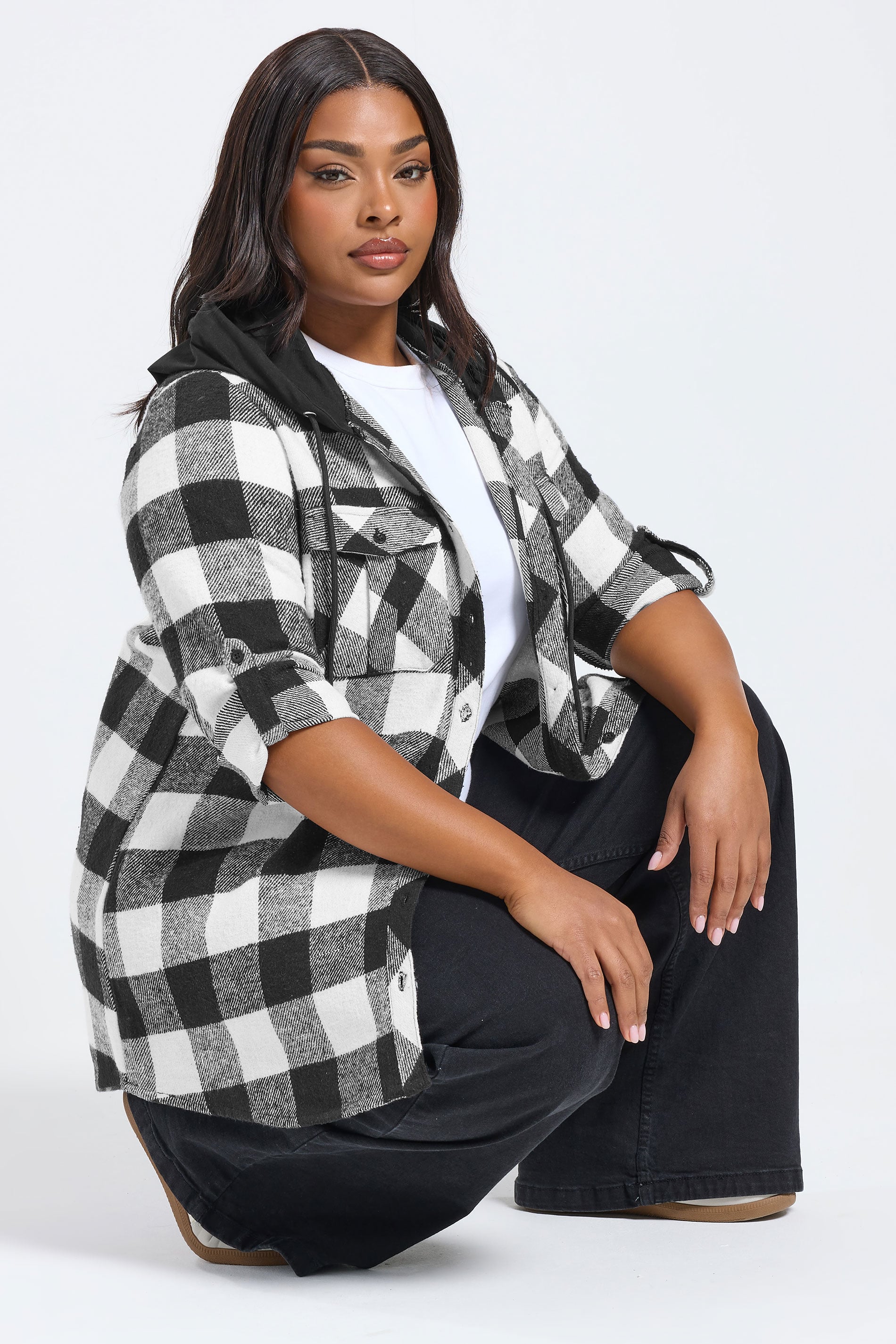 YOURS Plus Size Black Hooded Check Shirt | Yours Clothing 3