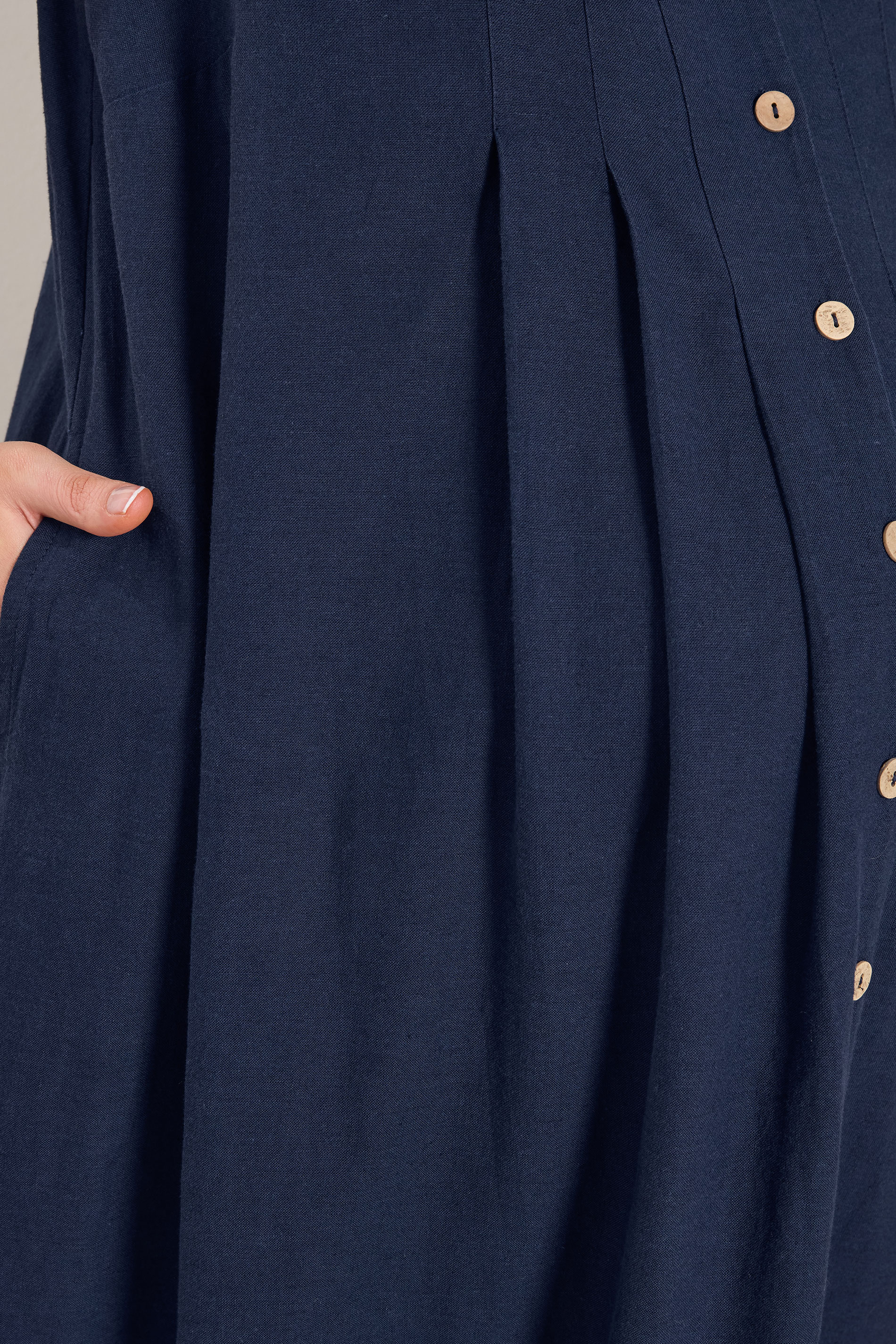 BUMP IT UP MATERNITY Plus Size Navy Blue Linen Button Through Dress | Yours Clothing 5