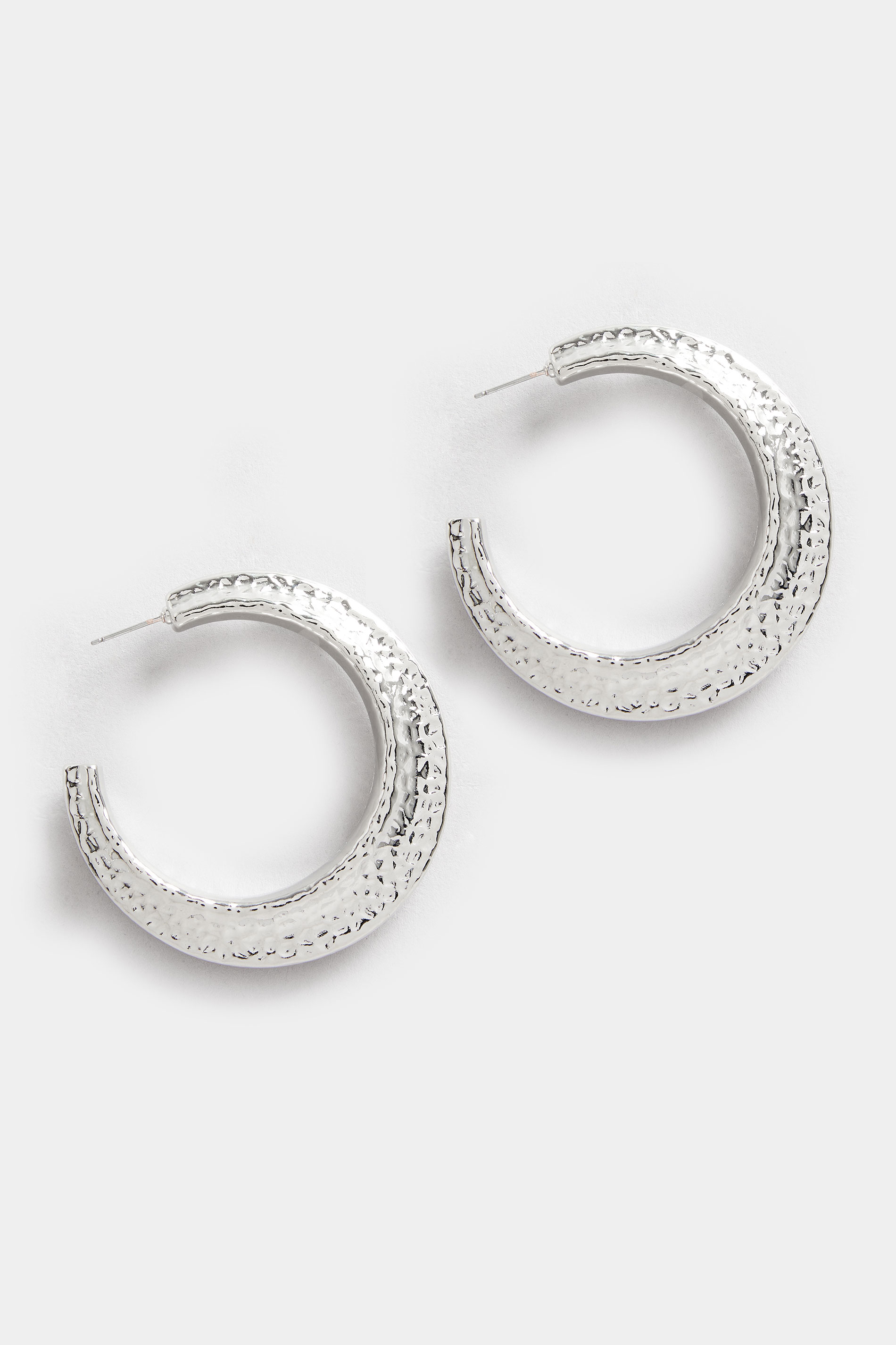 Silver Tone Hoop Textured Earrings | Yours Clothing 3