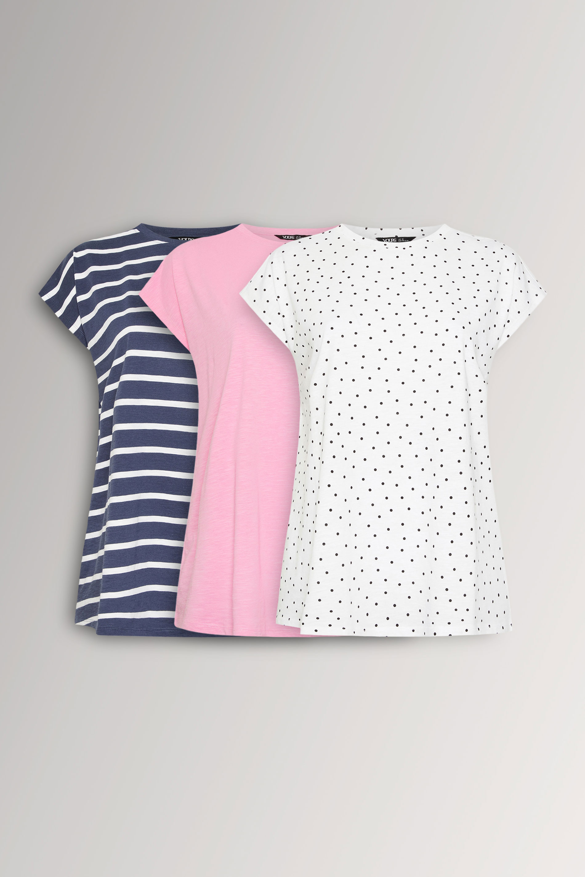 YOURS 3 PACK Plus Size Pink & White Grown-On Sleeves T-Shirts | Yours Clothing 3