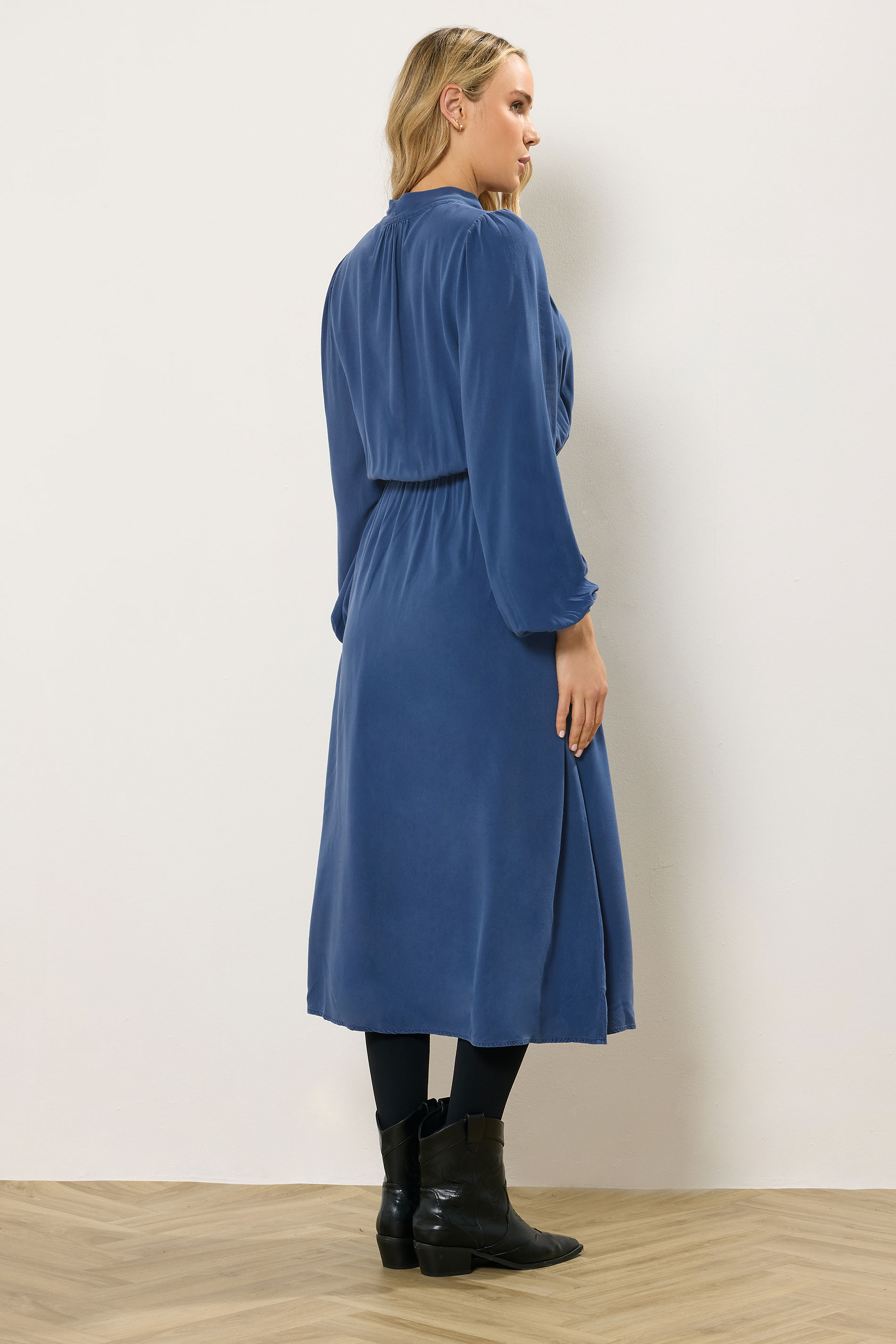 LTS Tall Blue Acid Wash Tie Neck Midi Dress | Long Tall Sally 4