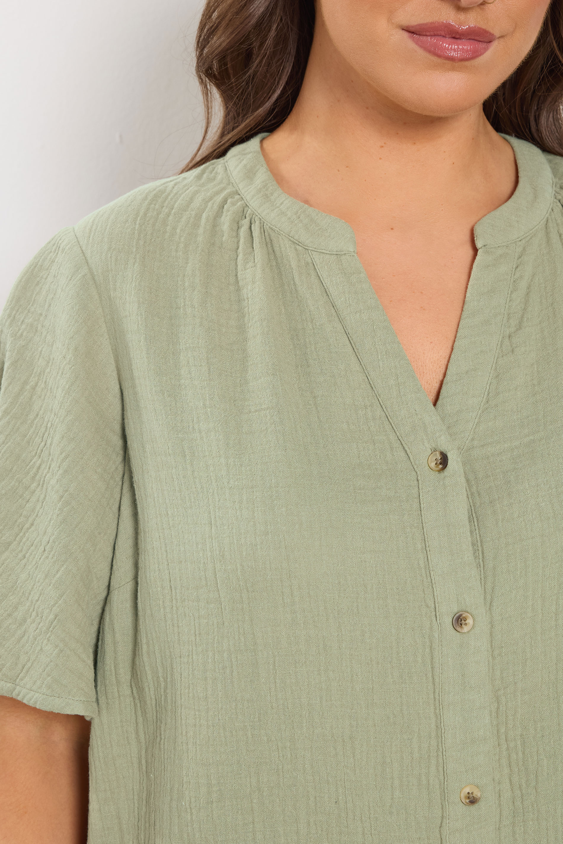 YOURS Plus Size Sage Green Cheesecloth Button Through Top | Yours Clothing 4