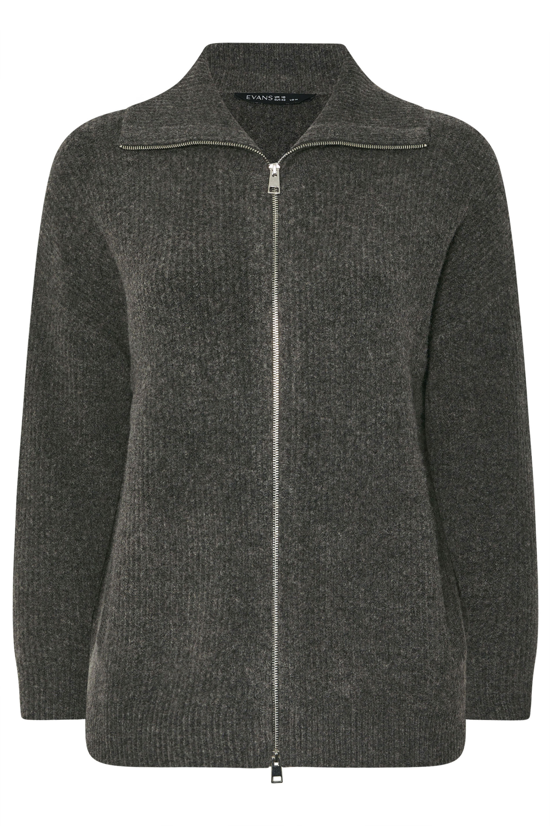 EVANS Curve Grey Double Ended Zip Cardigan | Evans 5