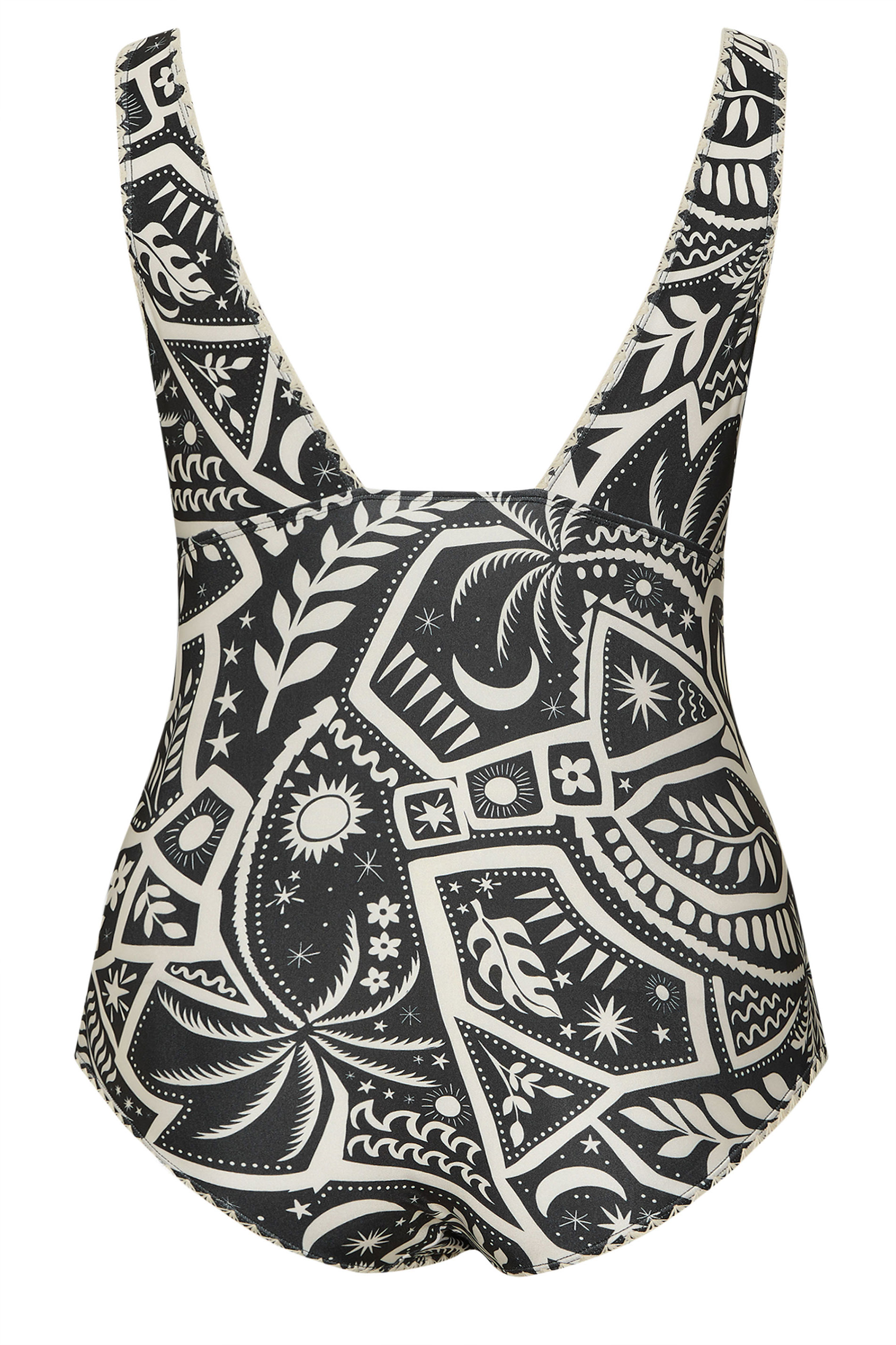 YOURS Plus Size Black Postcard Blanket Stitch Plunge Swimsuit | Yours Clothing 6