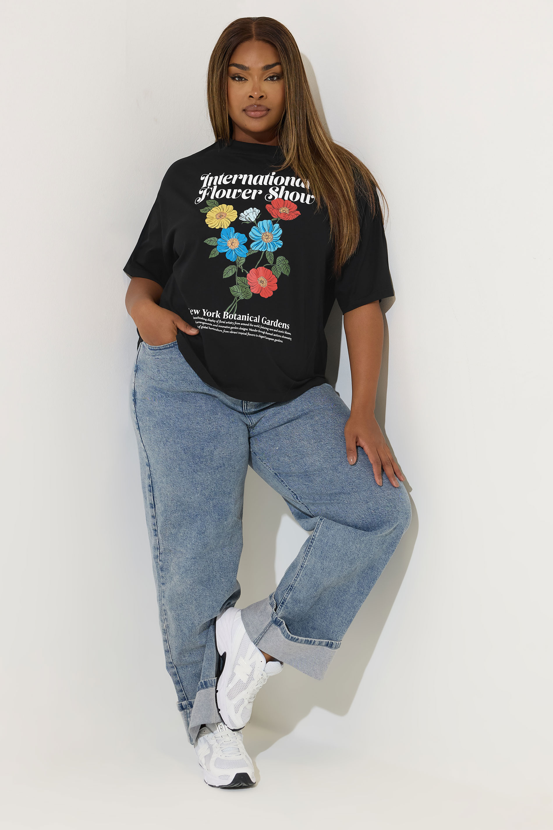 LIMITED COLLECTION Plus Size Black 'Flower Show' Graphic T-Shirt | Yours Clothing 1