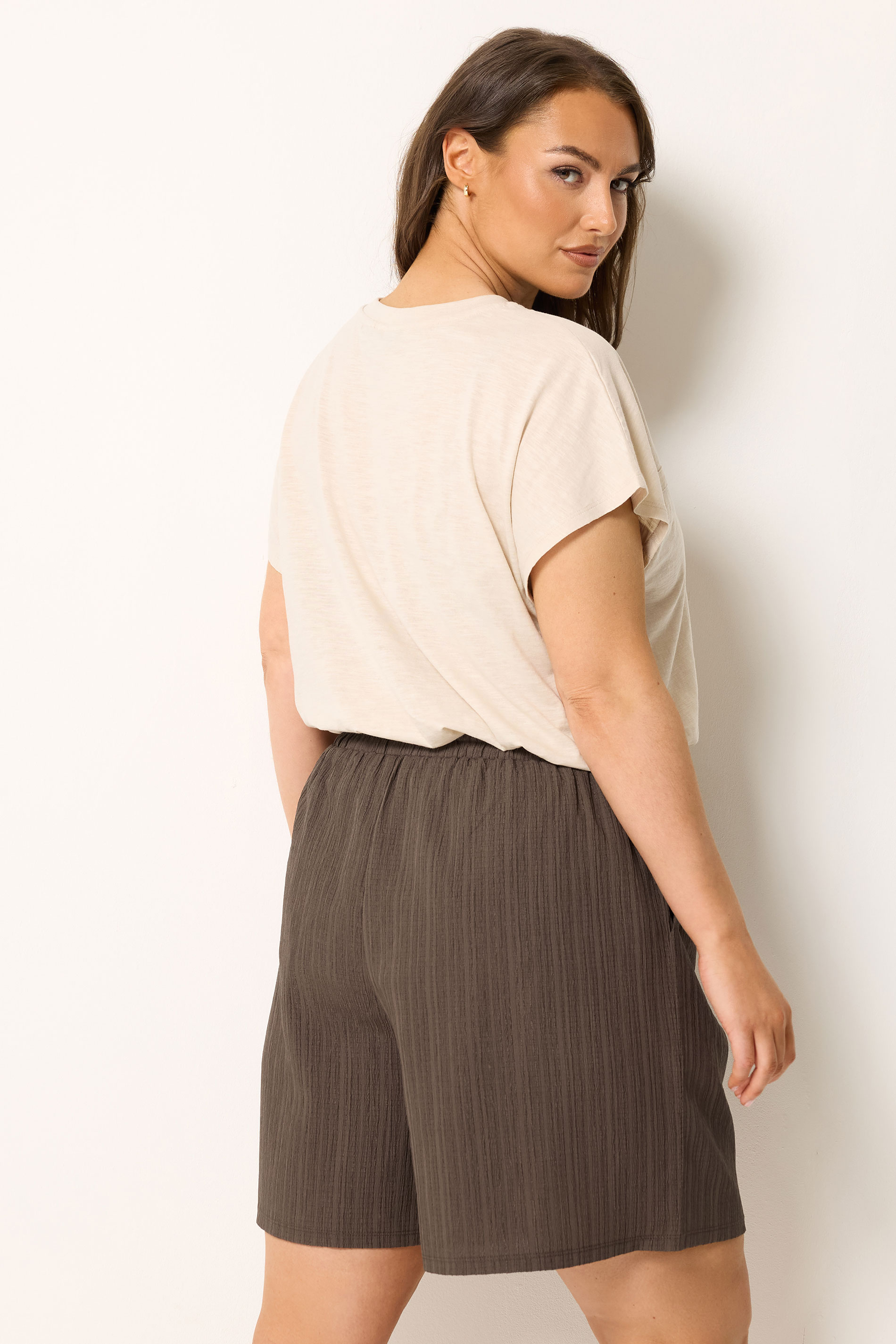 YOURS Plus Size Chocolate Brown Textured Shorts | Yours Clothing 2
