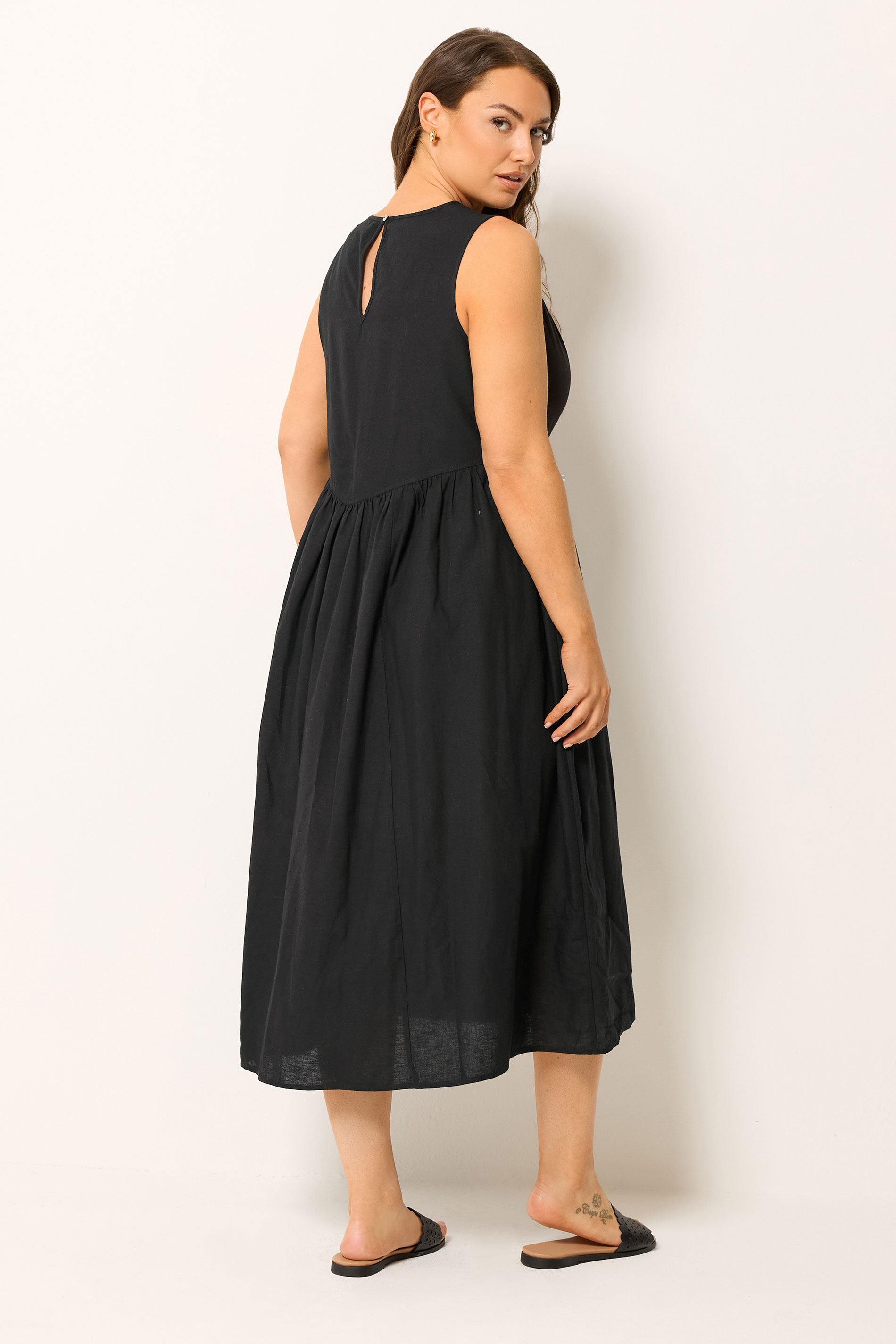 YOURS Plus Size Black Linen Midi Dress | Yours Clothing 2