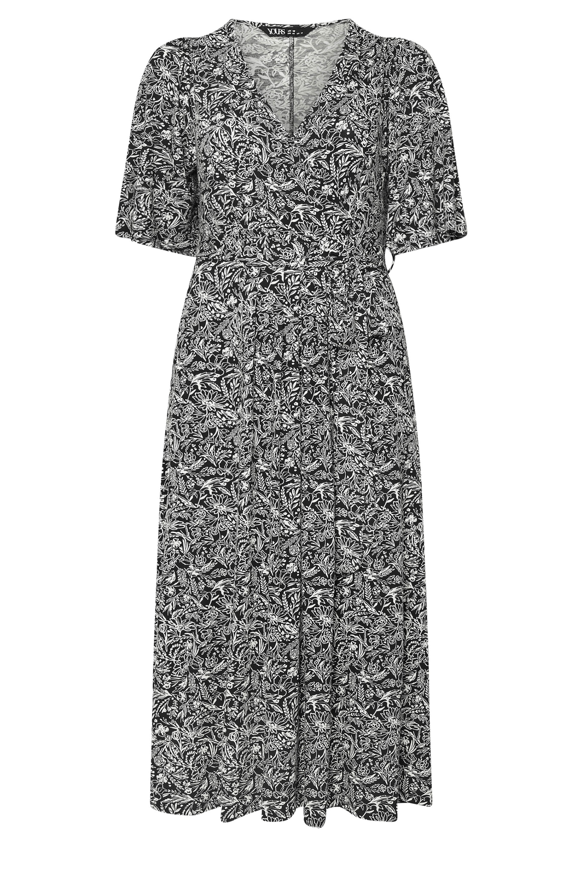 YOURS Plus Size Black & White Floral Wrap Maxi Dress | Yours Clothing 5