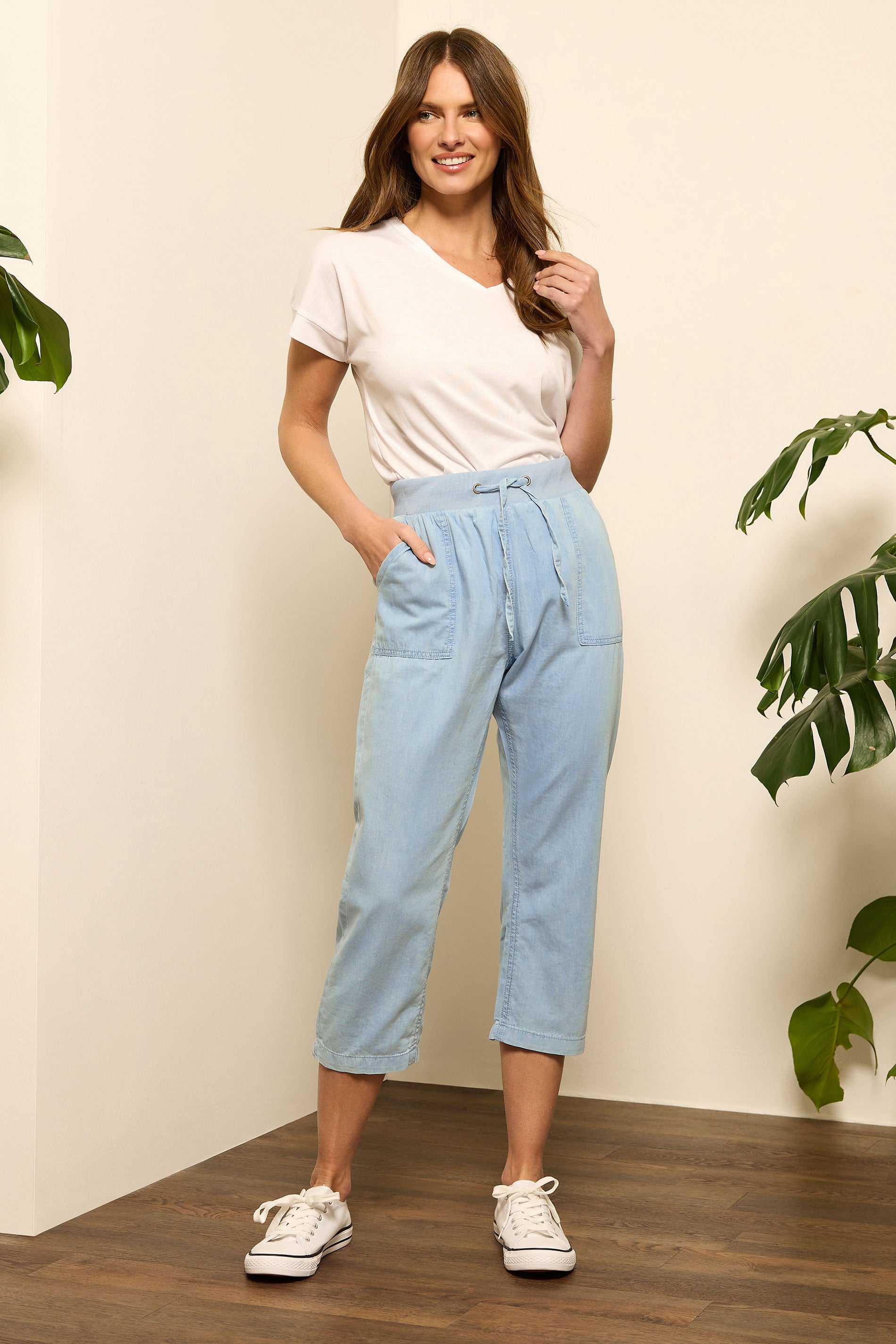 M&Co Blue Light Wash Drawstring Cropped Trousers | M&Co 2