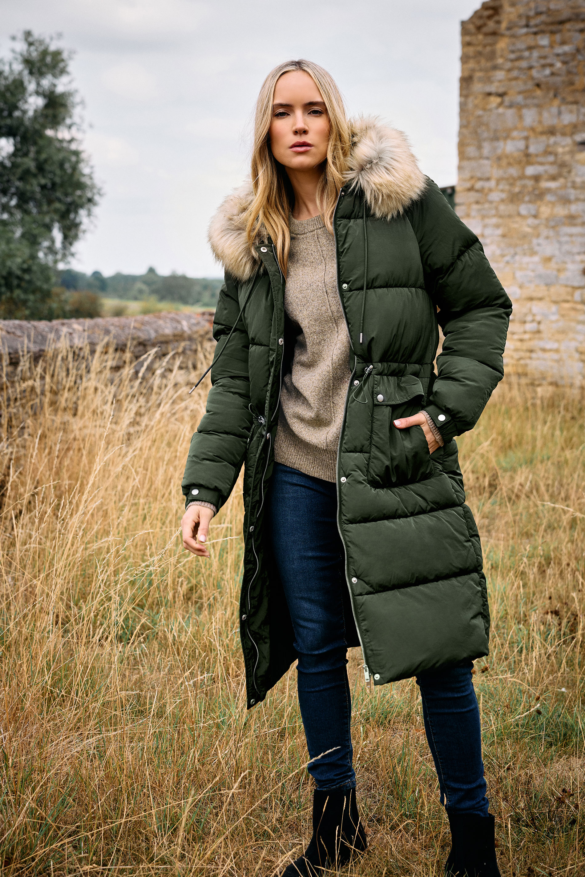 LTS Tall Khaki Green Padded Midi Coat | Long Tall Sally 3