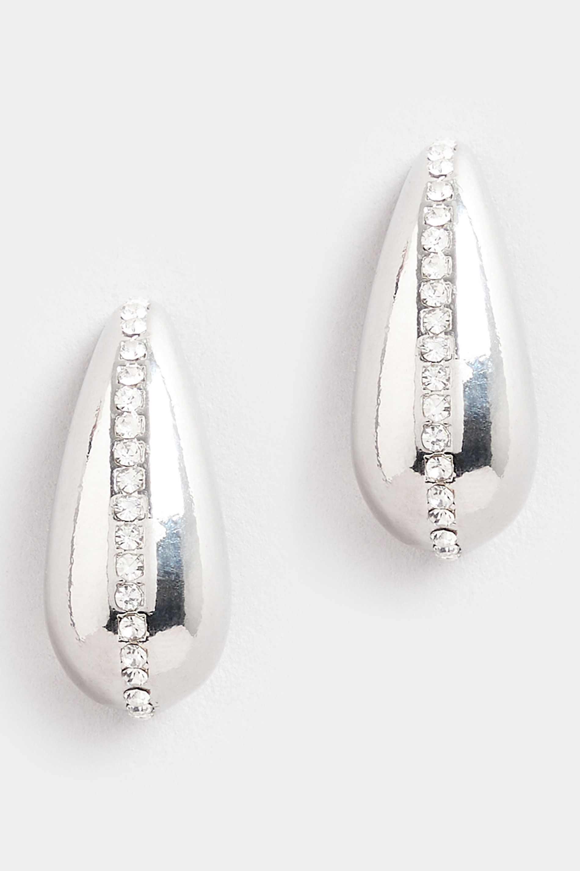 Silver Tone Tear Drop Diamante Earrings | Yours Clothing 3