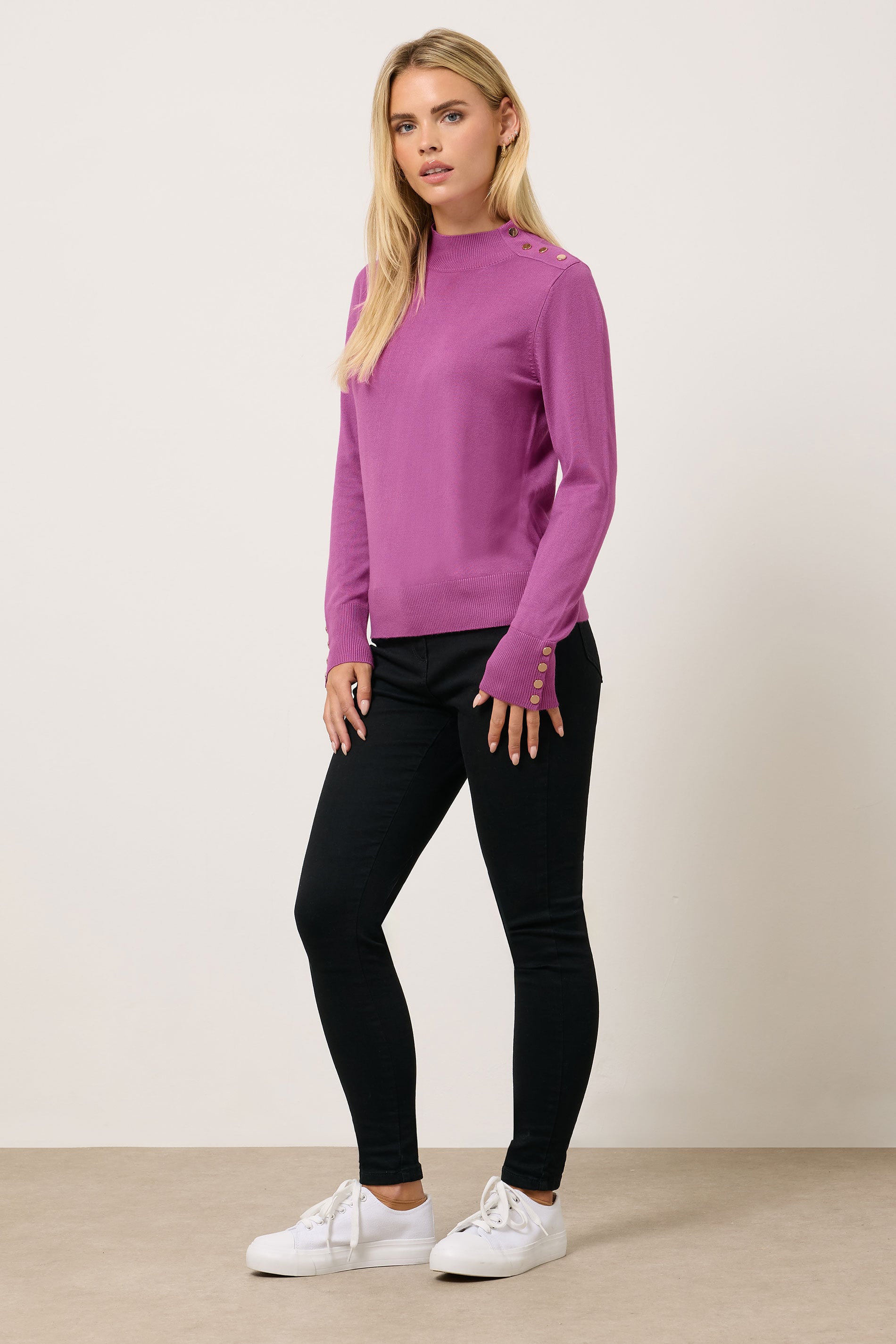 M&Co Petite Purple Button Detail Turtle Neck Jumper | M&Co 1