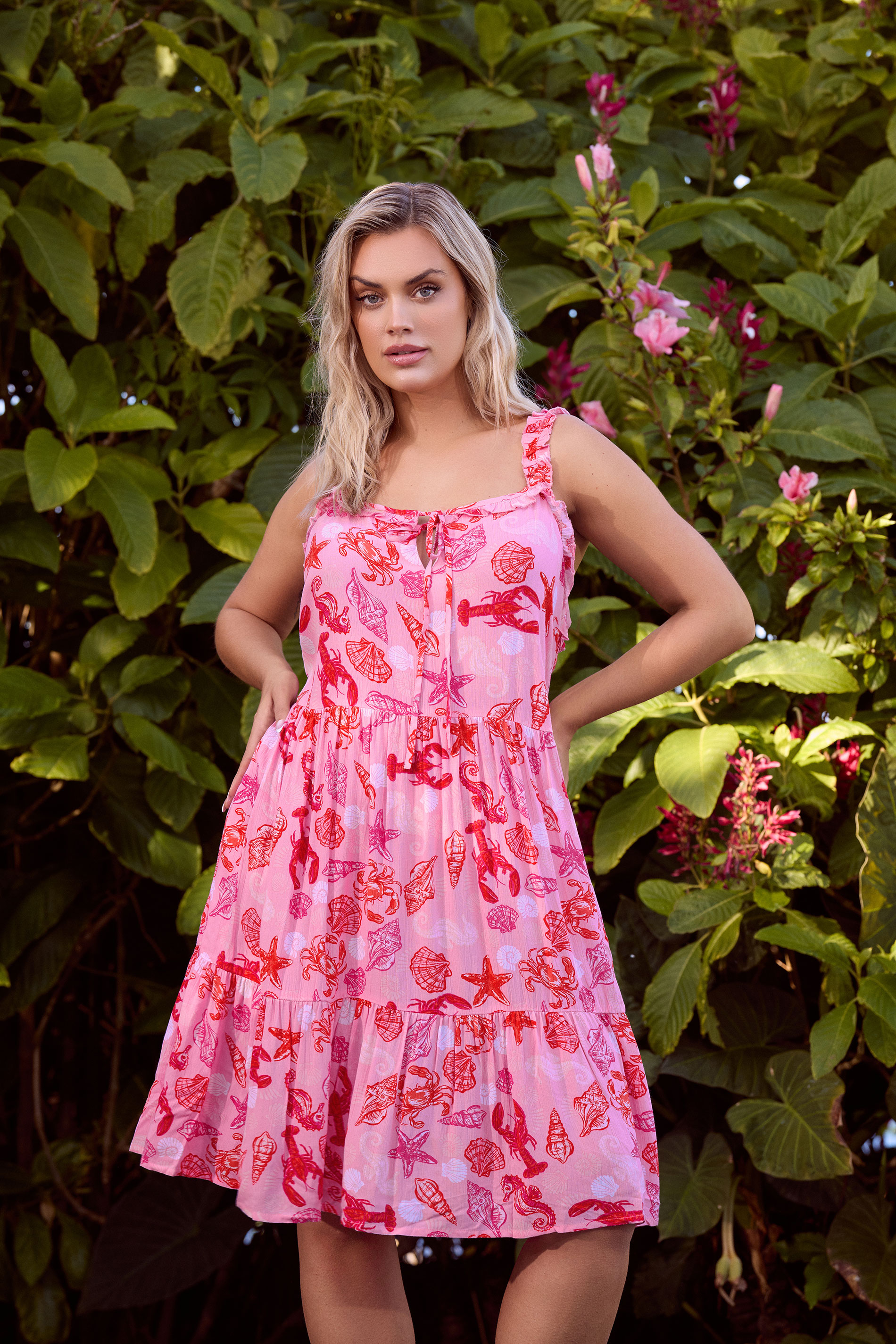 YOURS Plus Size Pink Mixed Shell Print Dress | Yours Clothing 3