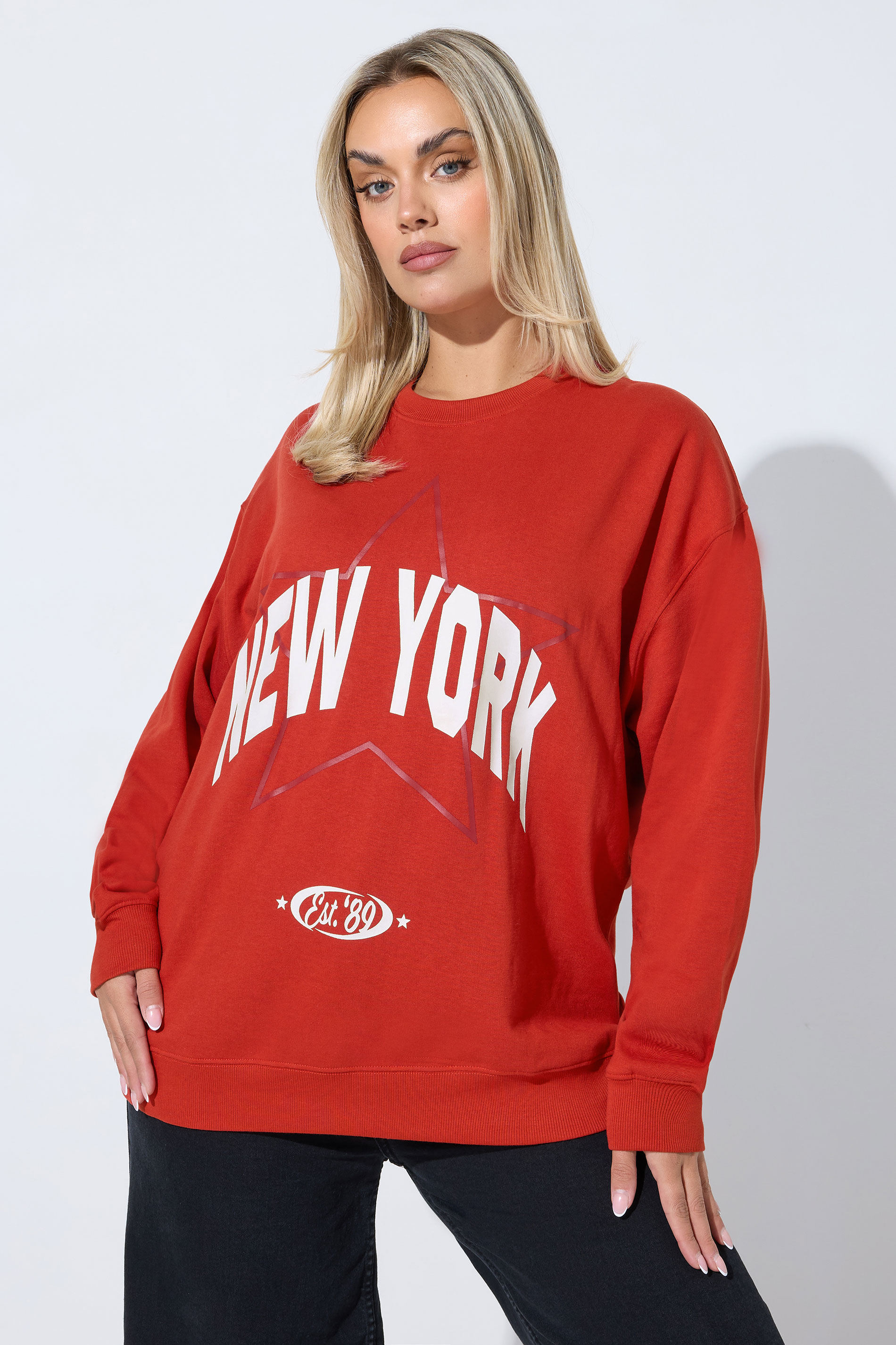 LIMITED COLLECTION Plus Size Red 'New York' Slogan Sweatshirt | Yours Clothing 3
