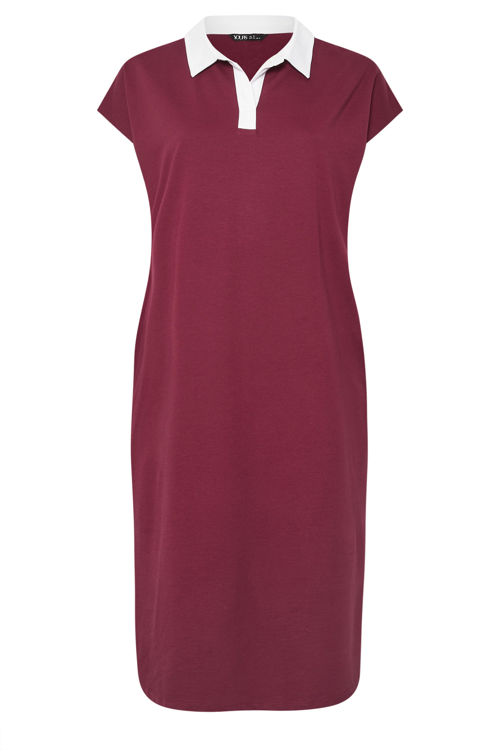 YOURS Plus Size Dark Red Jersey Collar Grown-On Sleeve Dress | Yours Clothing 5