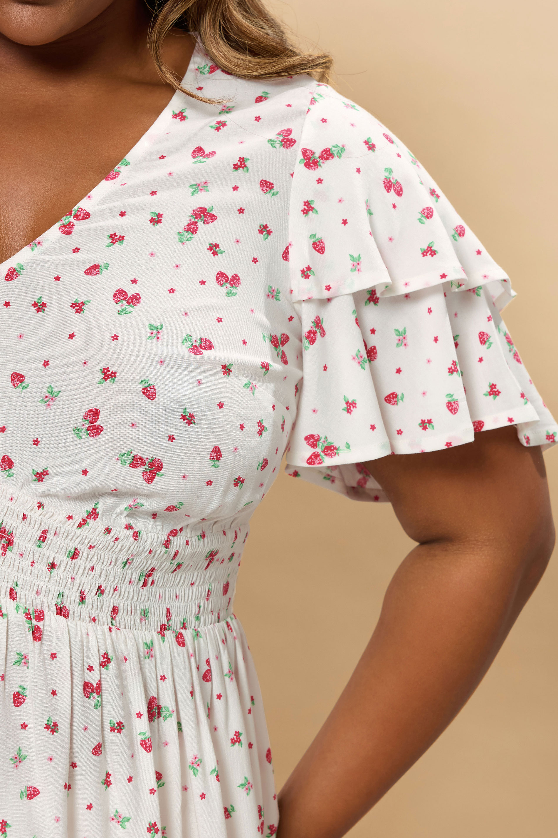 YOURS Plus Size White Strawberry Print Peplum Top | Yours Clothing 4